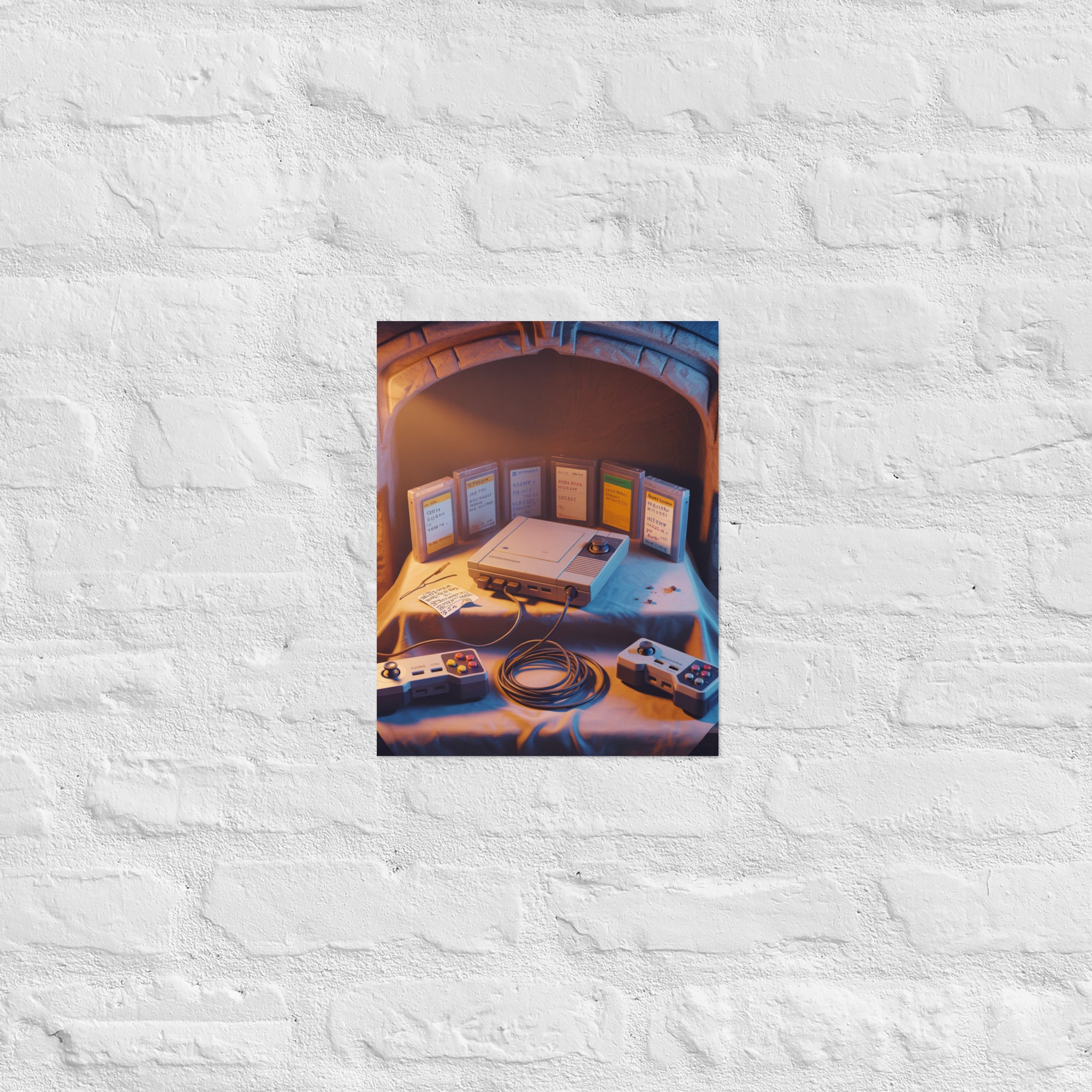 Retro console gaming wall art in a home office, 11×14 inch