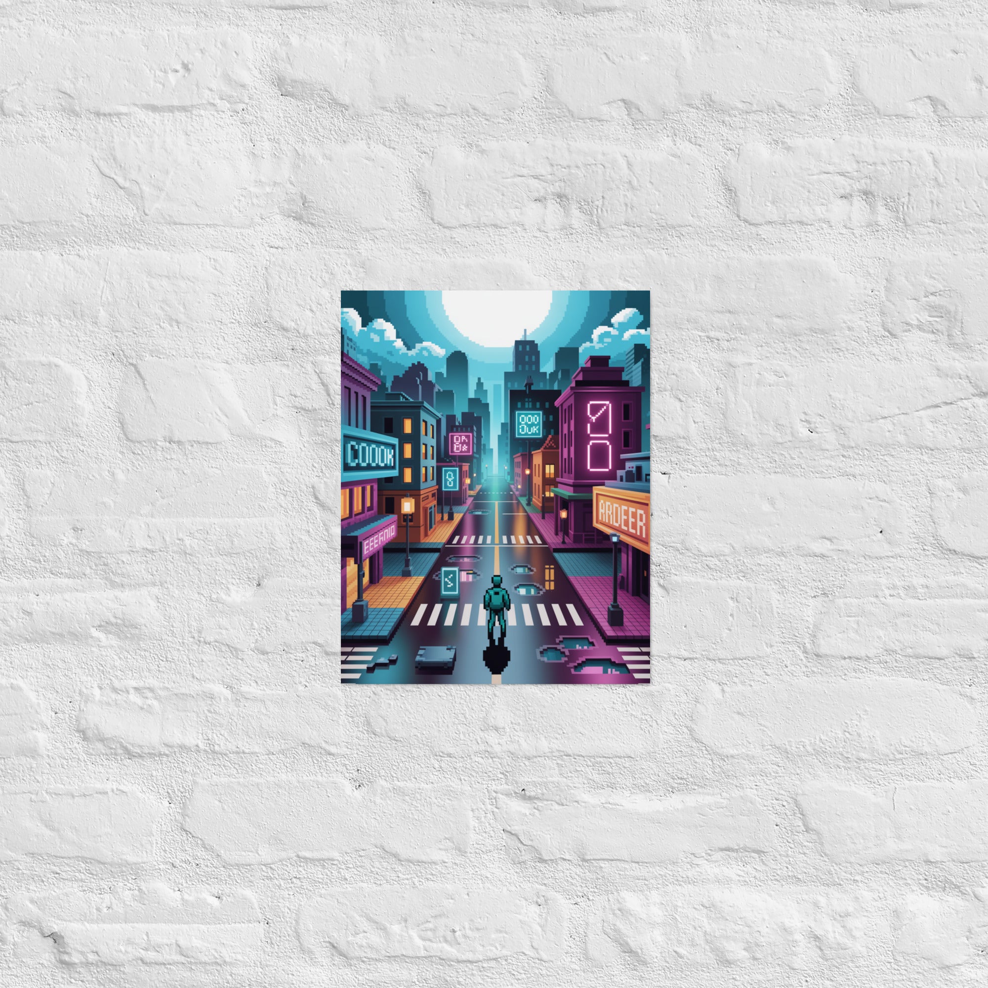 Premium pixel art wall art with ghost composition, 11×14 inch