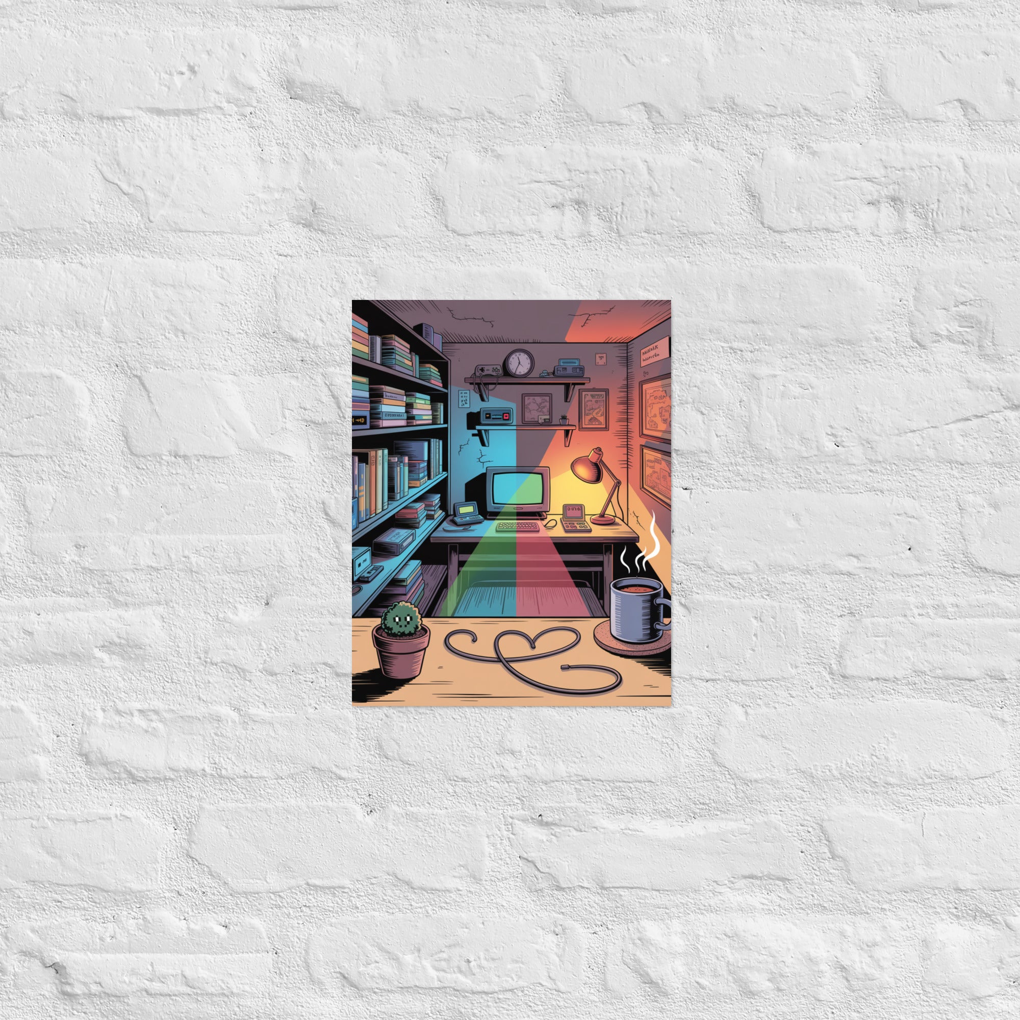 Retro gaming room wall art with midnight console scene, 11×14 inch