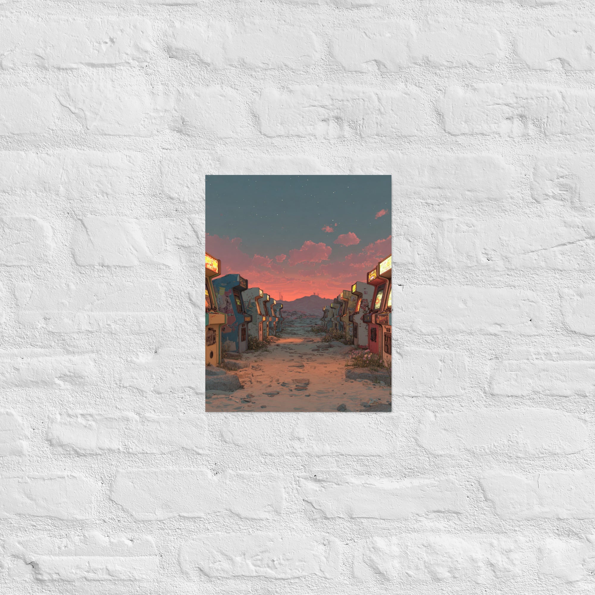 Premium vintage arcade wall art with marquee graveyard scene, 11×14 inch
