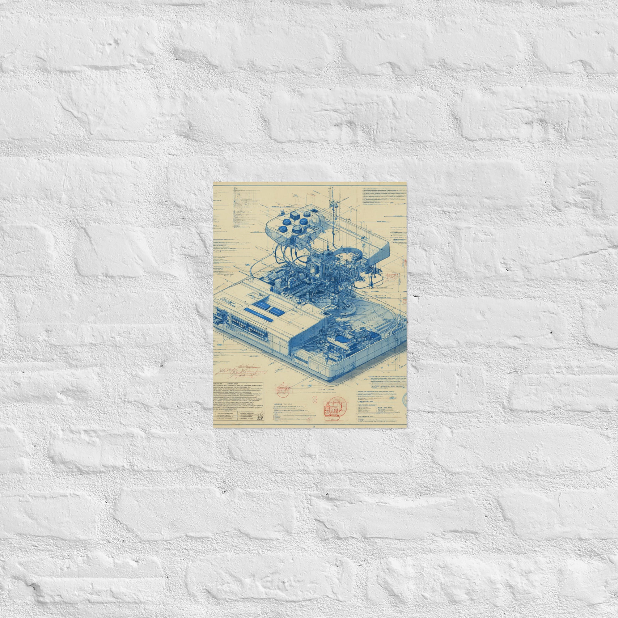 Console blueprint wall art in an engineer office, 11×14 inch
