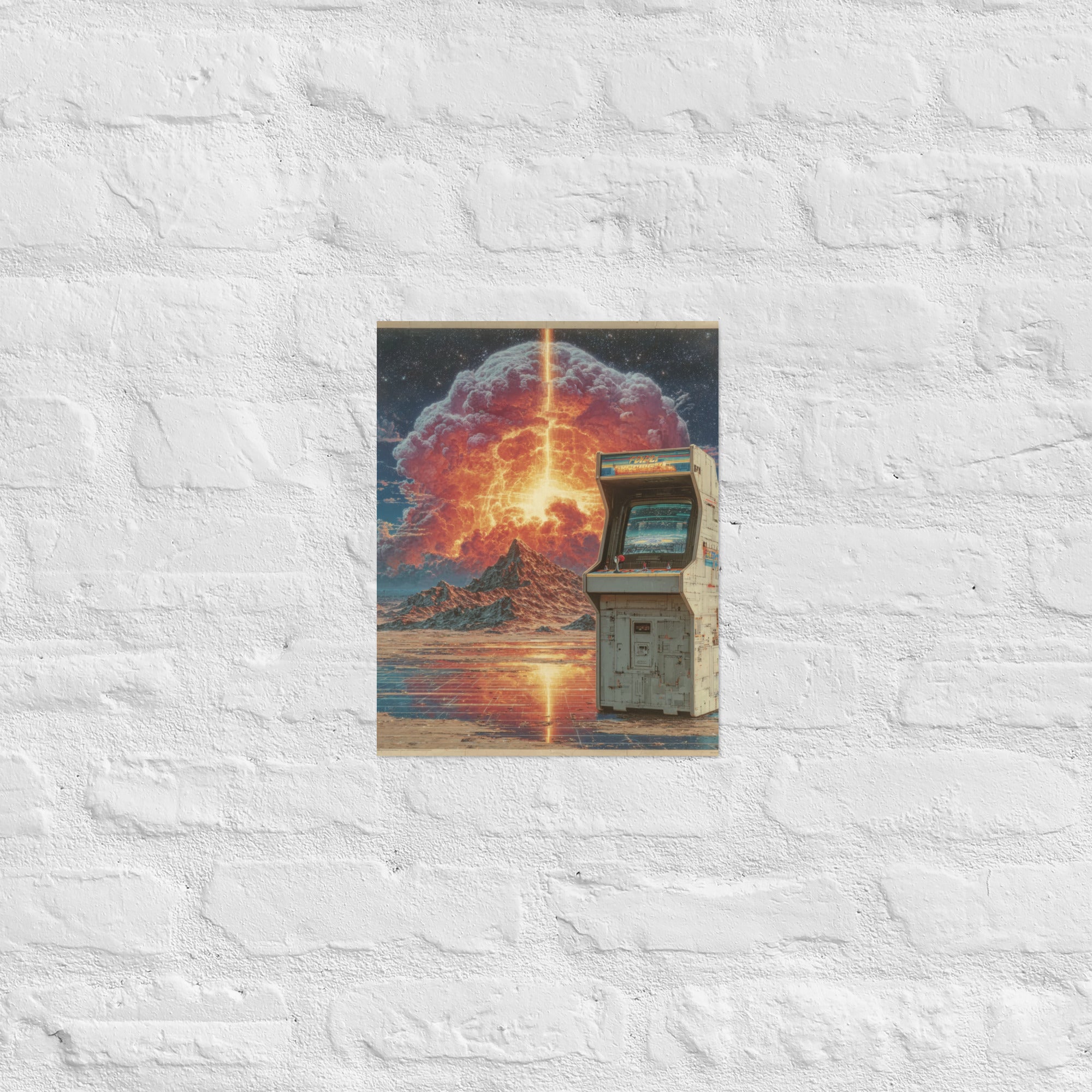 Synthwave retro gaming wall art in a home office, 11×14 inch