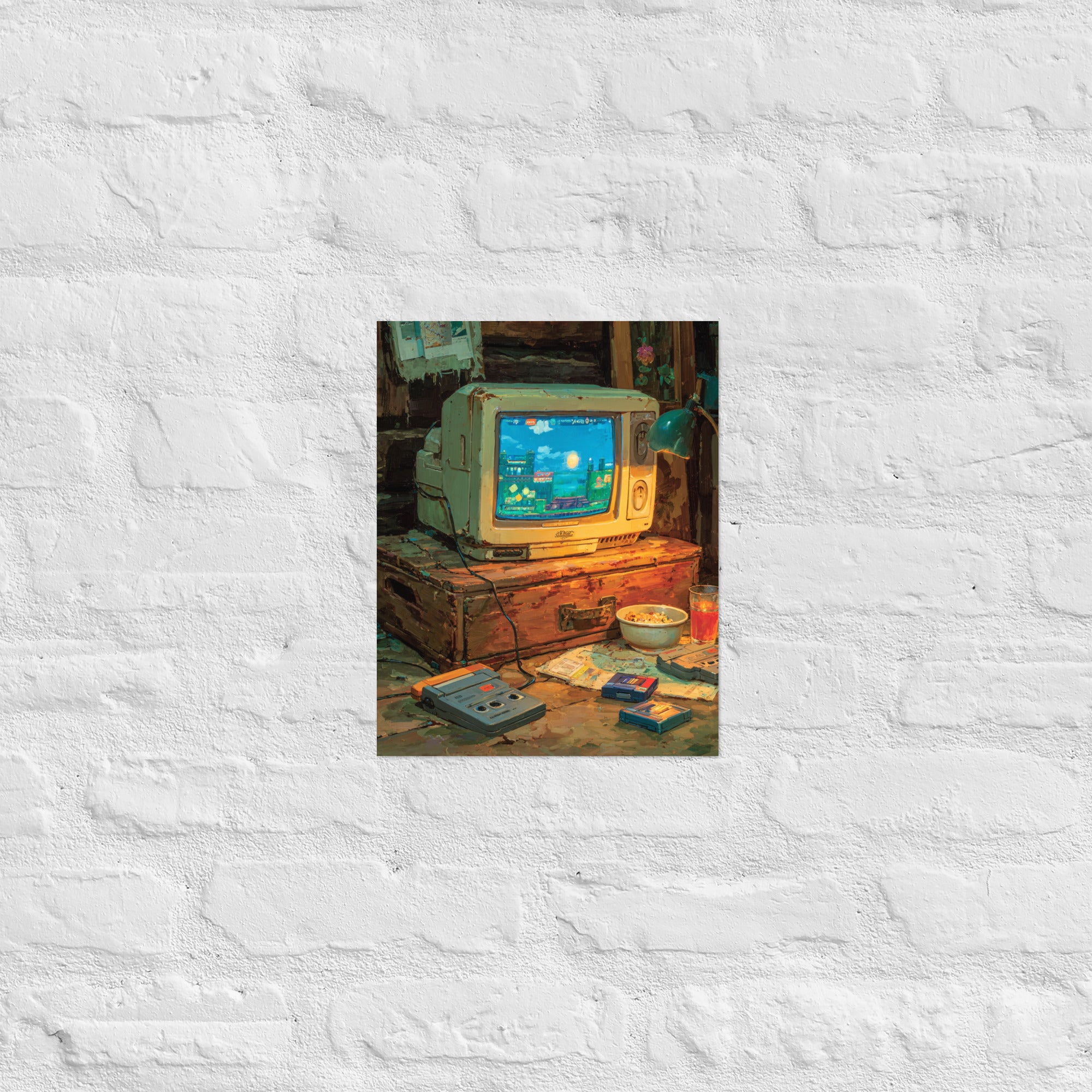 NES retro console wall art in a gamer dad home office, 11×14 inch