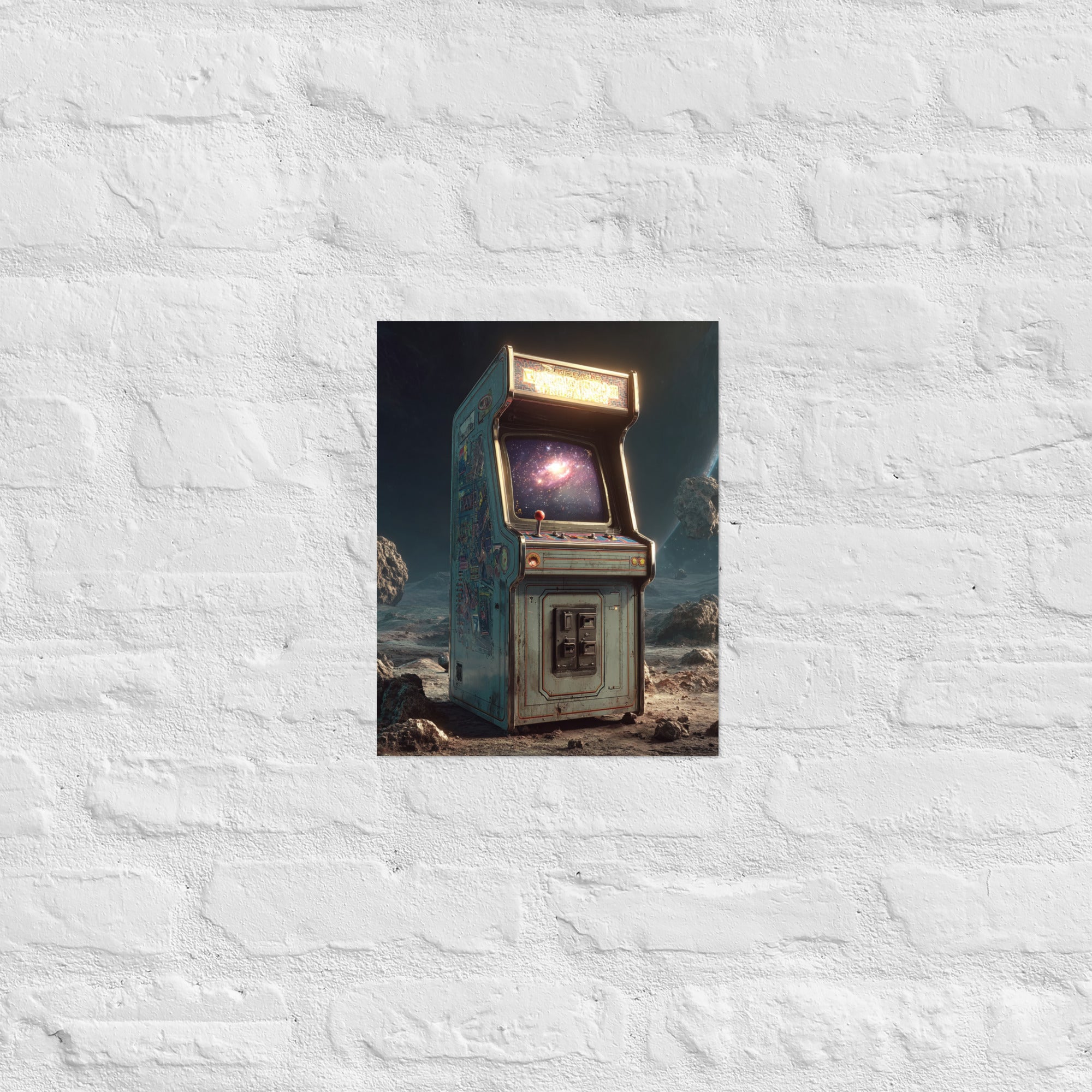 Retro gaming centerpiece wall art in a home office, 11×14 inch