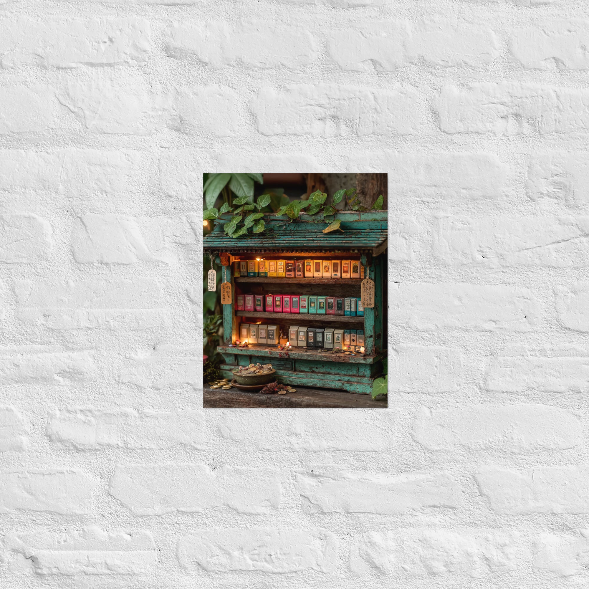 Console collector wall art with cartridge shrine in a gamer dad home office, 11×14 inch size