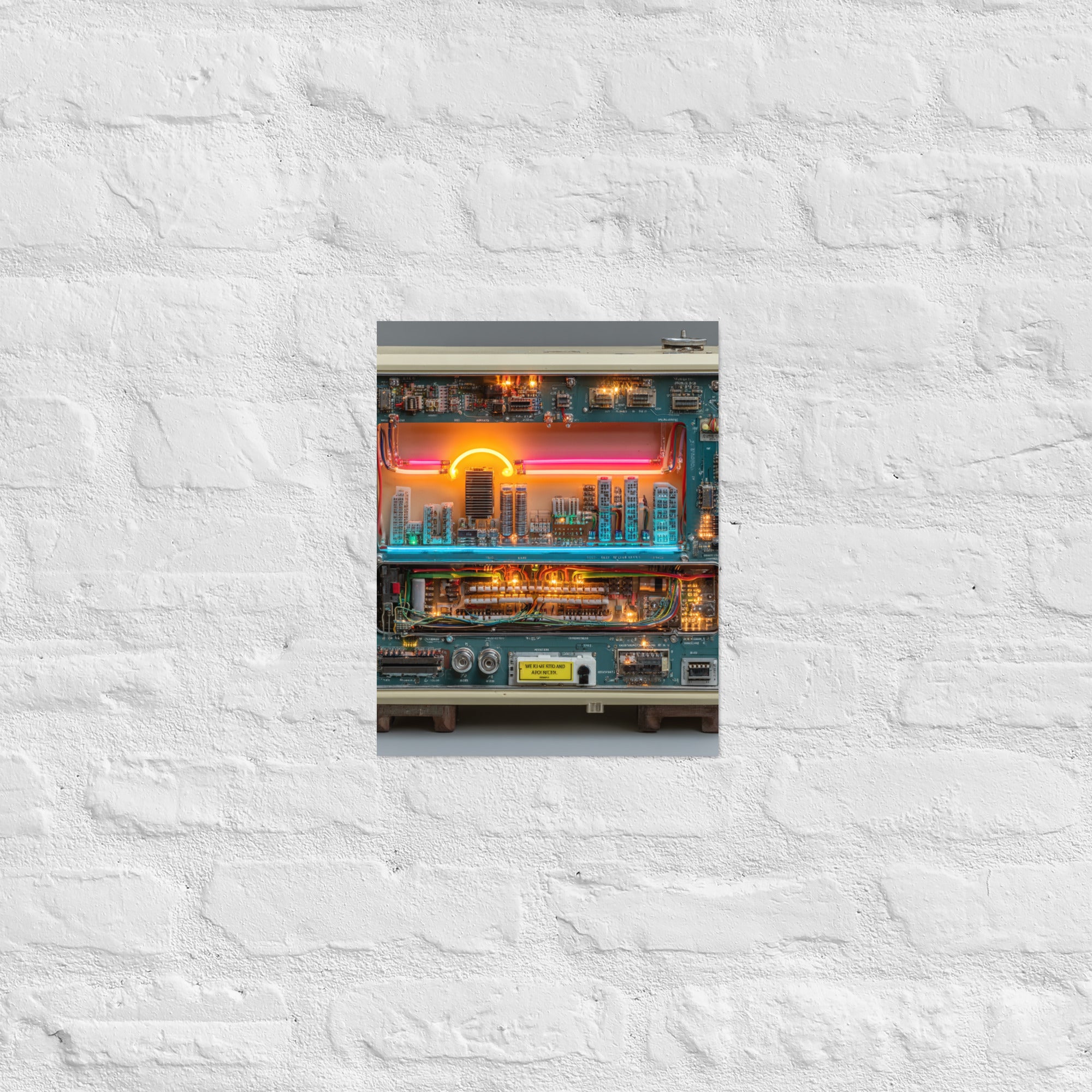 Barcade aesthetic wall art with neon arcade cabinet in a game room, 11×14 inch size