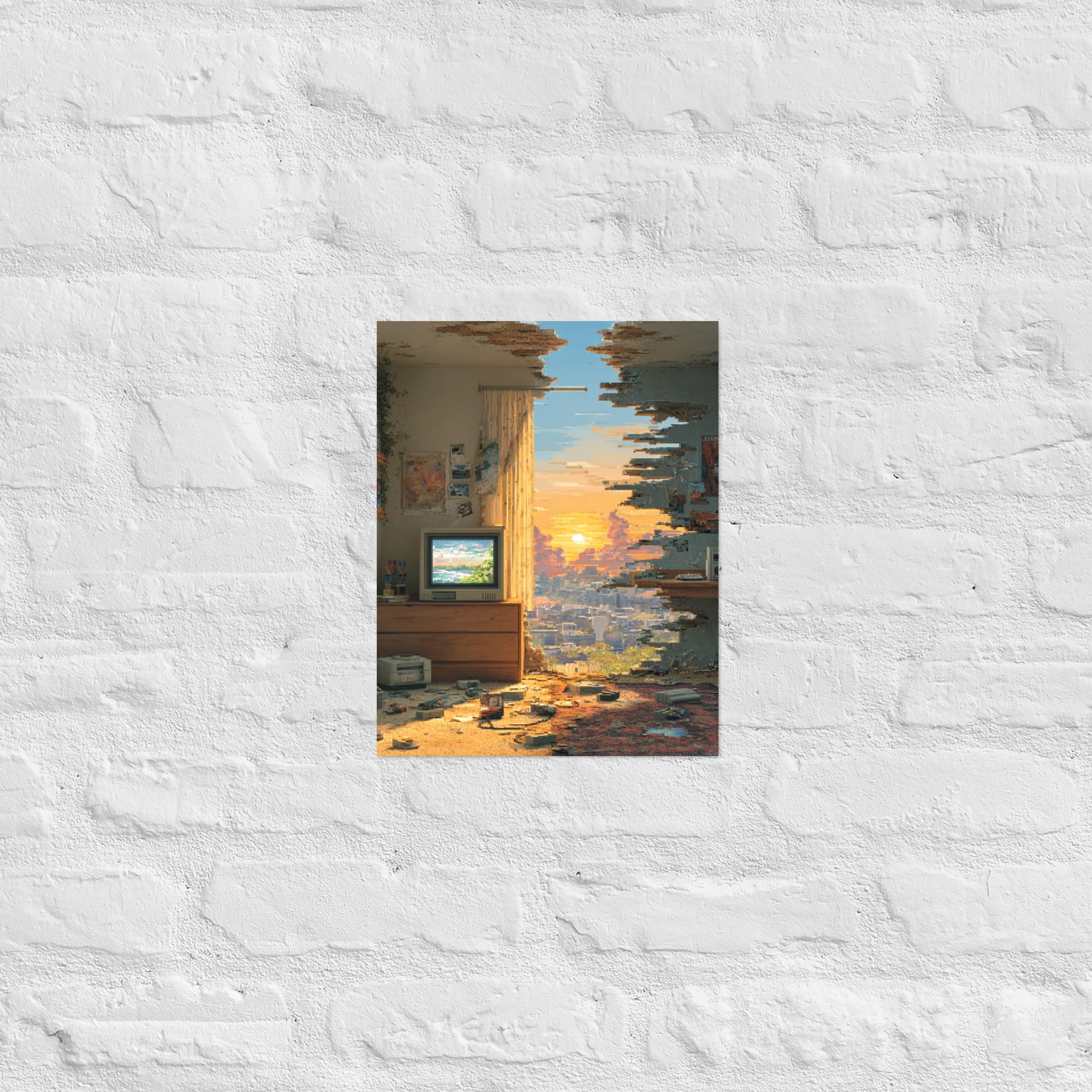 Retro vs modern gaming wall art in a home office gallery, 11×14 inch size