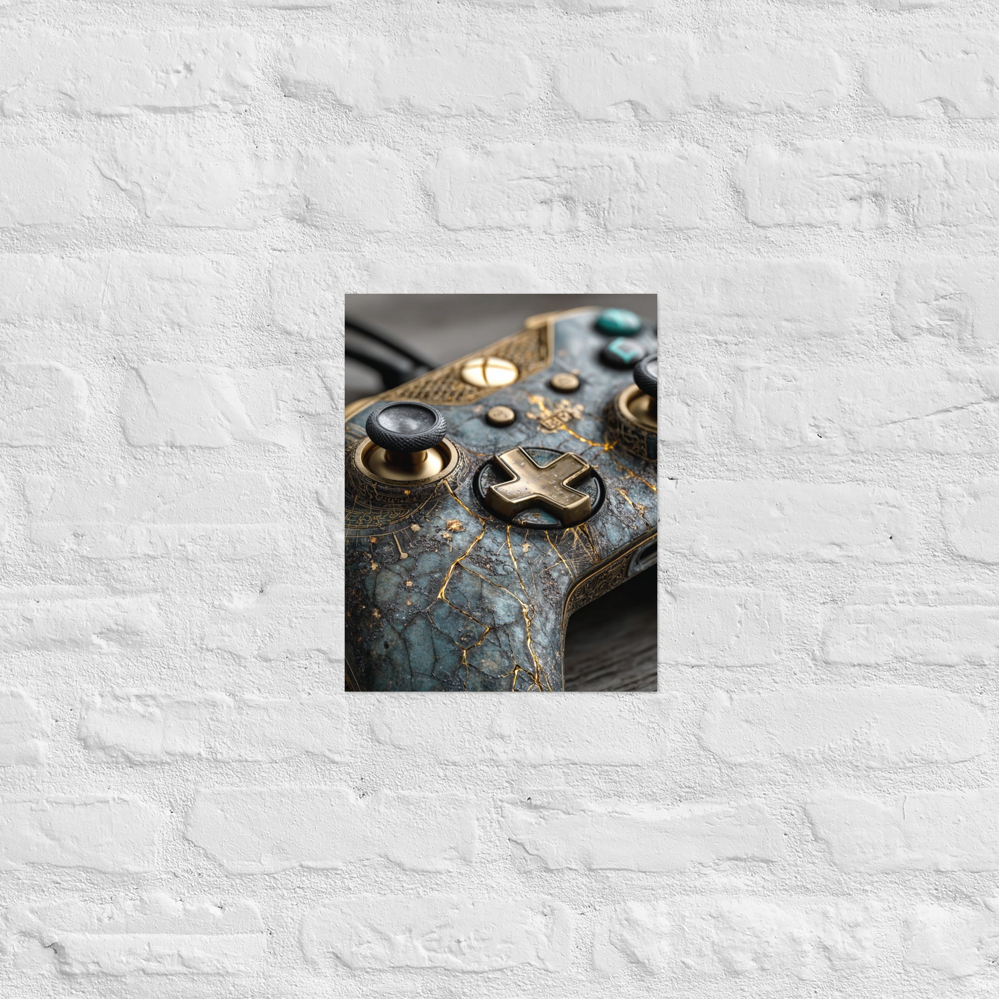 Premium gaming gallery wall art with patina composition in a home office, 11×14 inch size