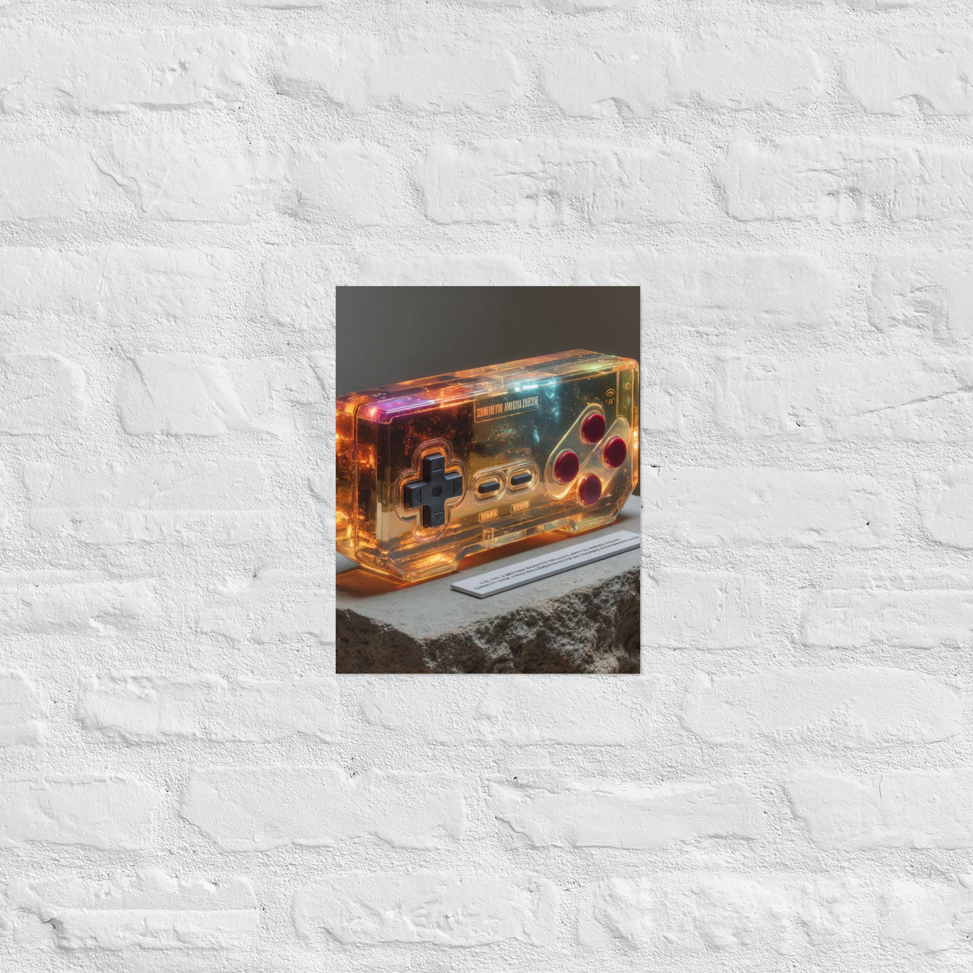Premium vintage gaming wall art with amber palette in a collector's room, 11×14 inch size