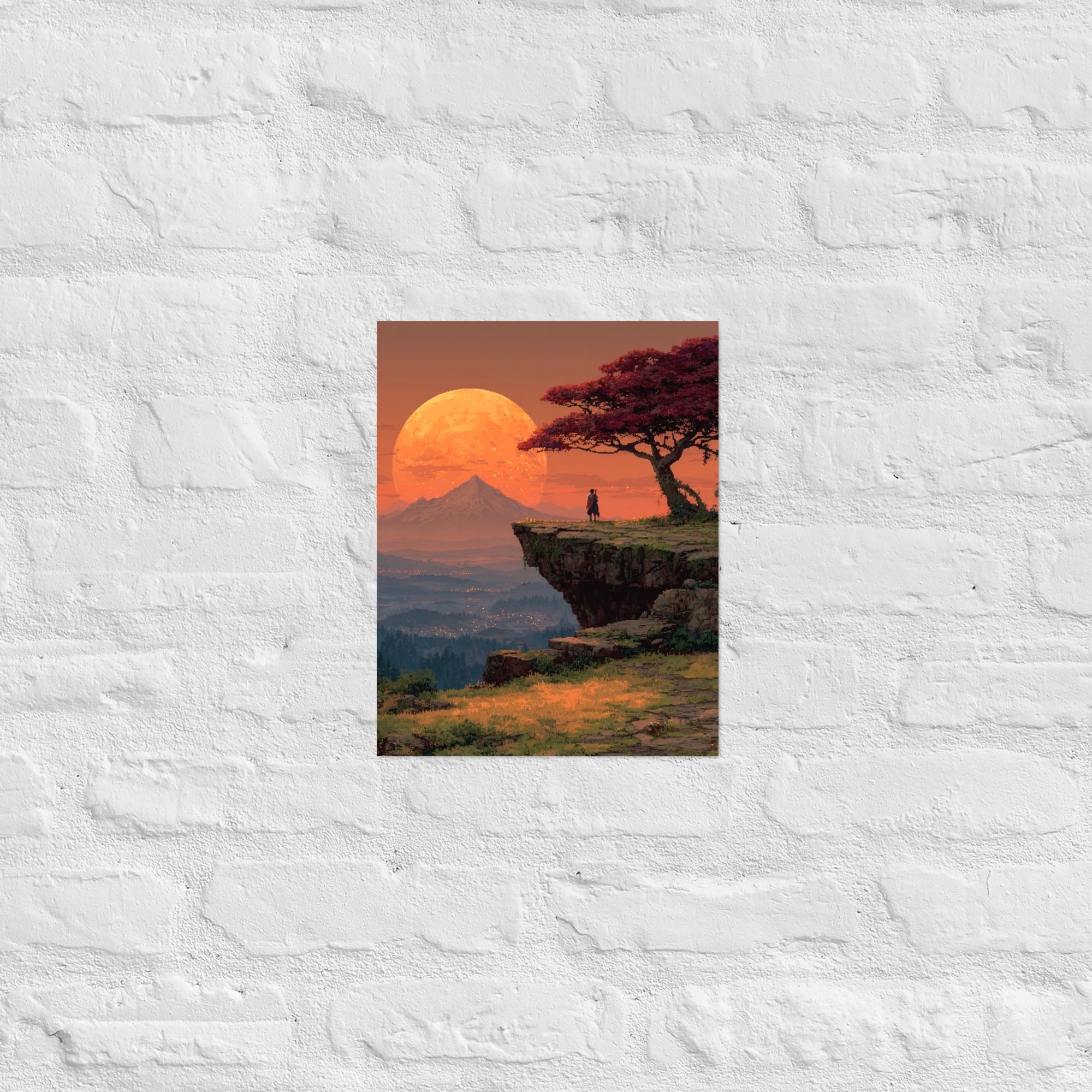 Premium cinematic gaming wall art with checkpoint composition in a moody home office, 11×14 inch size