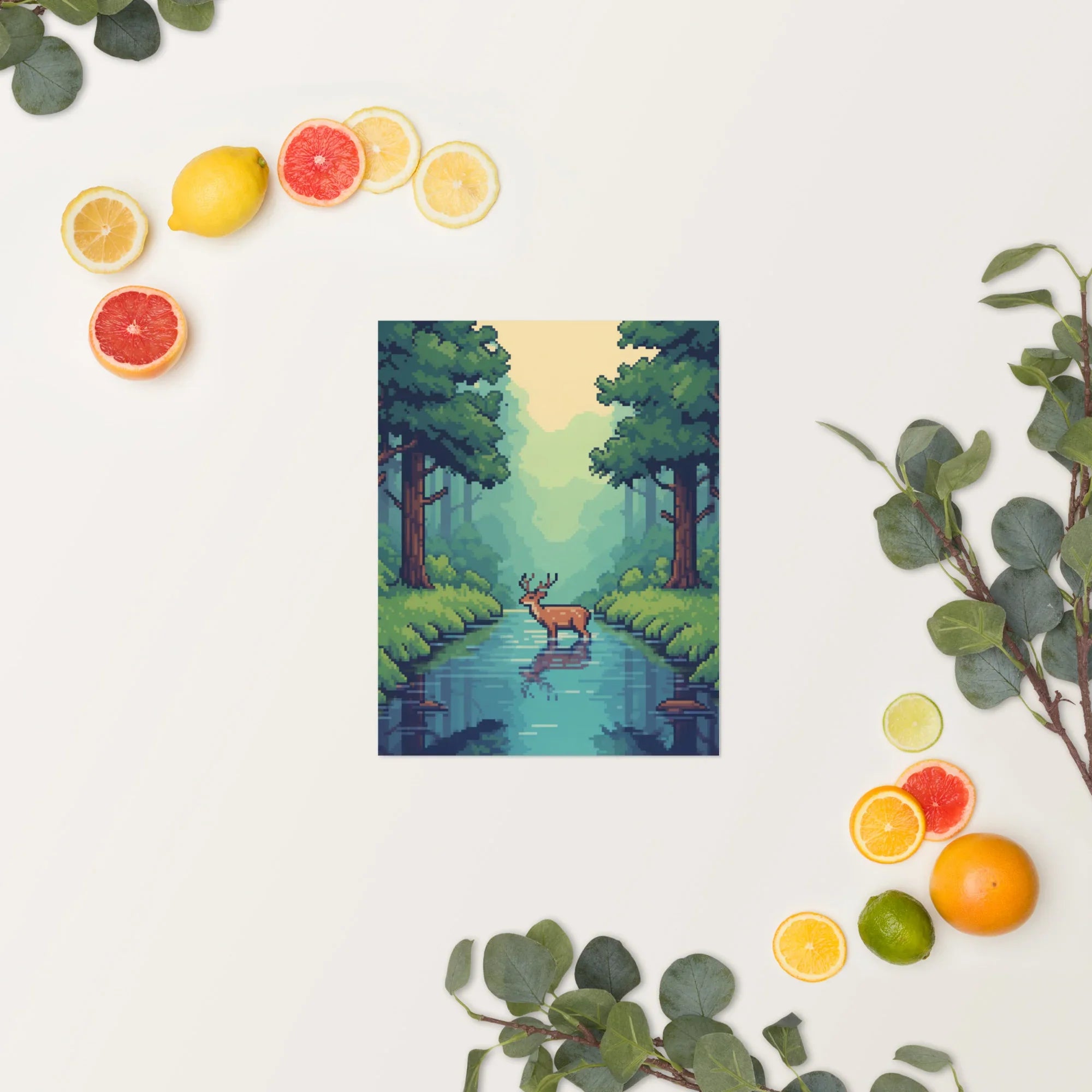 Pixel Forest Serenity – Retro Deer in Nature Gaming Art Print - RaZits