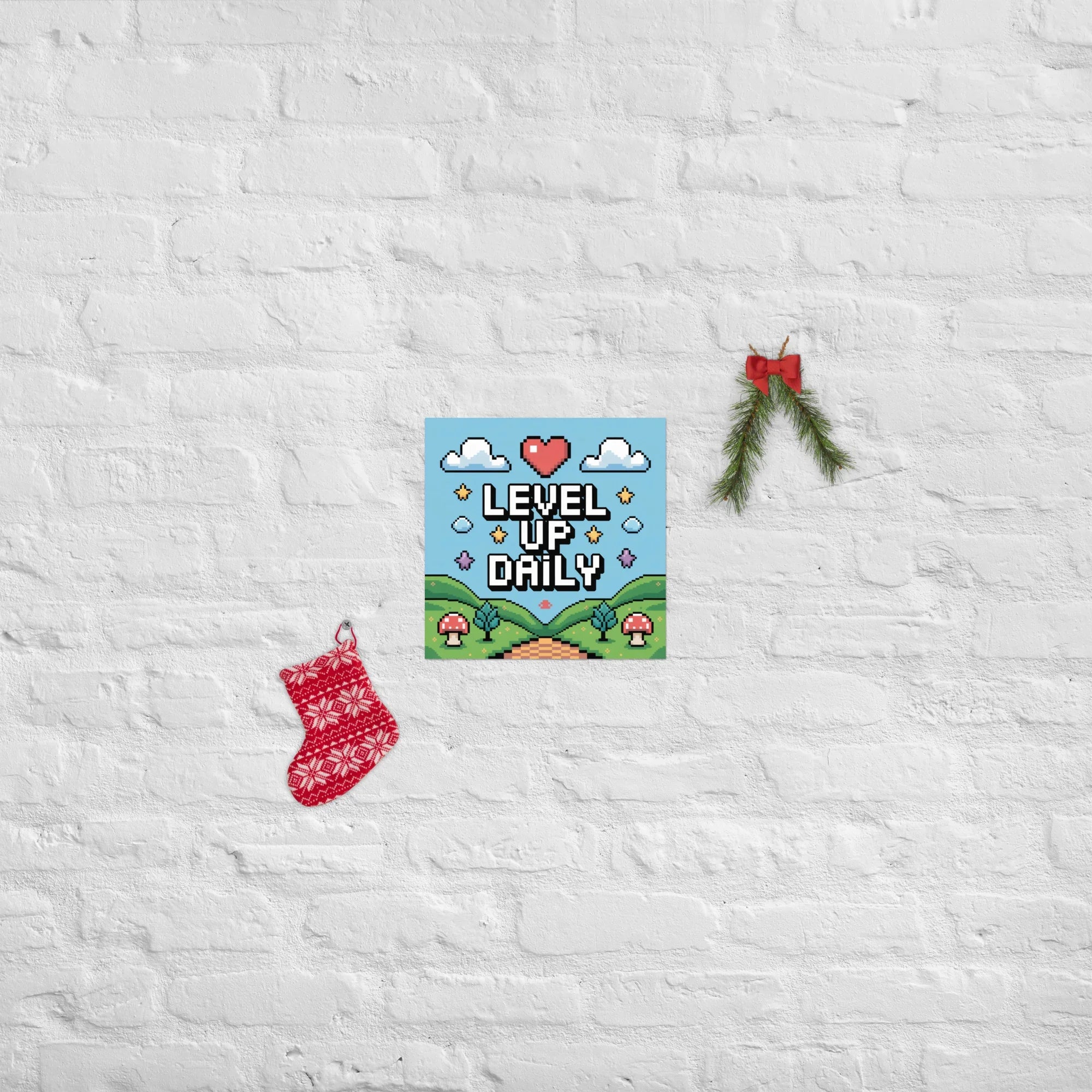Level Up Daily – Pixel Art Motivational Gaming Poster for Retro Lovers - RaZits