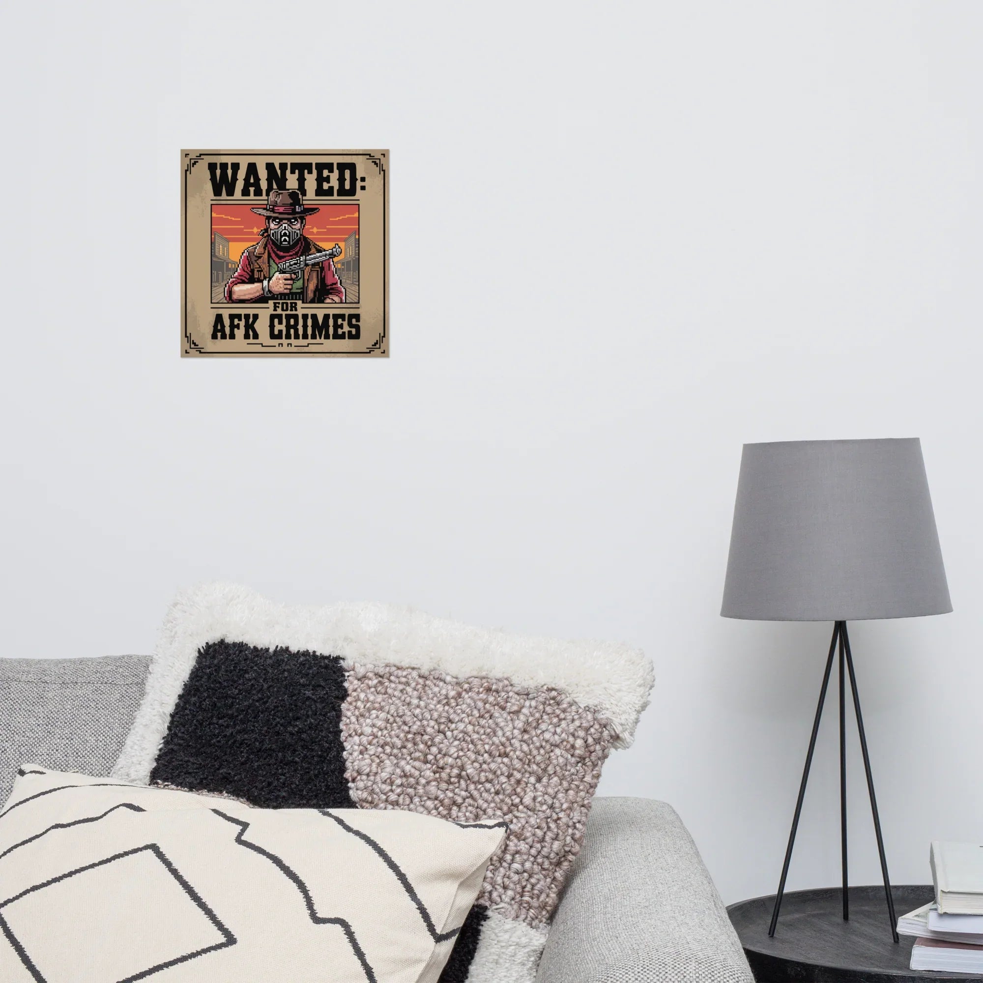 AFK Crimes Wanted Poster – Pixel Cowboy Gamer Art Print - RaZits