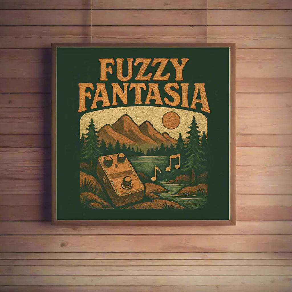 Fuzzy Fantasia Poster – Retro Guitar Pedal Meets Nature Vibes - RaZits