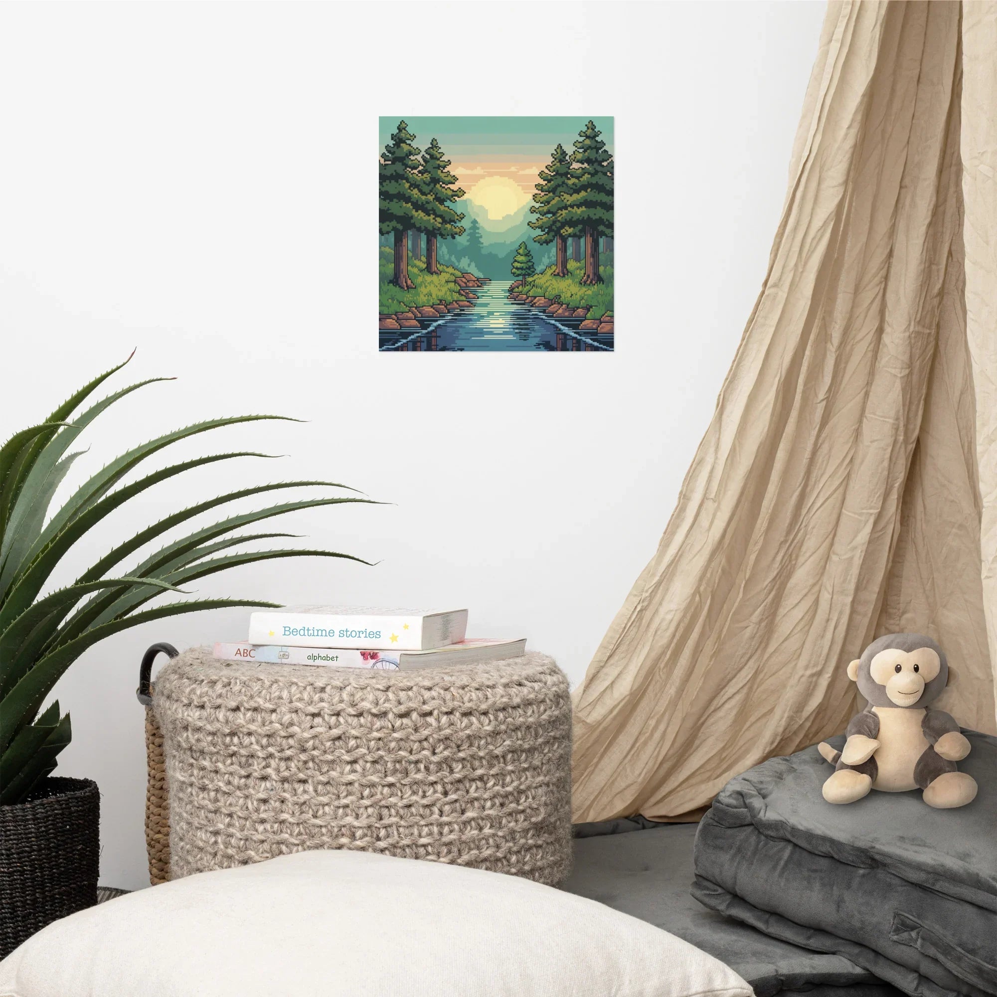 Pixel Art Forest Landscape – Retro Gaming Wall Art for Gamer Rooms - RaZits
