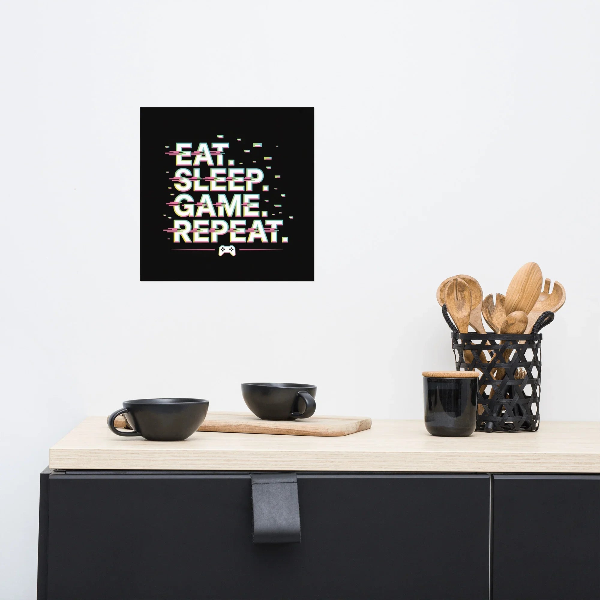 Eat Sleep Game Repeat – Glitch Gamer Lifestyle Wall Art - RaZits