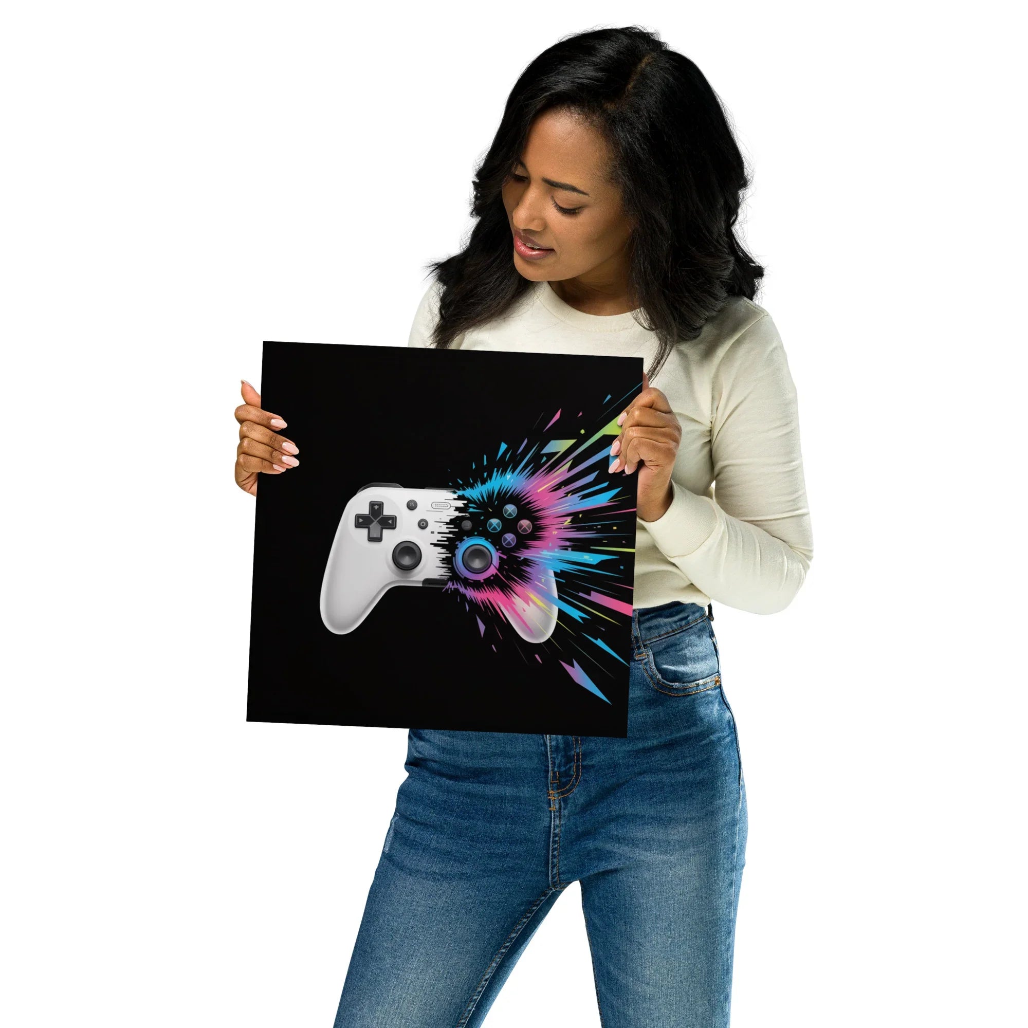 Gaming Controller Wall Art – Futuristic Digital Gamer Poster with Neon Explosion Design - RaZits