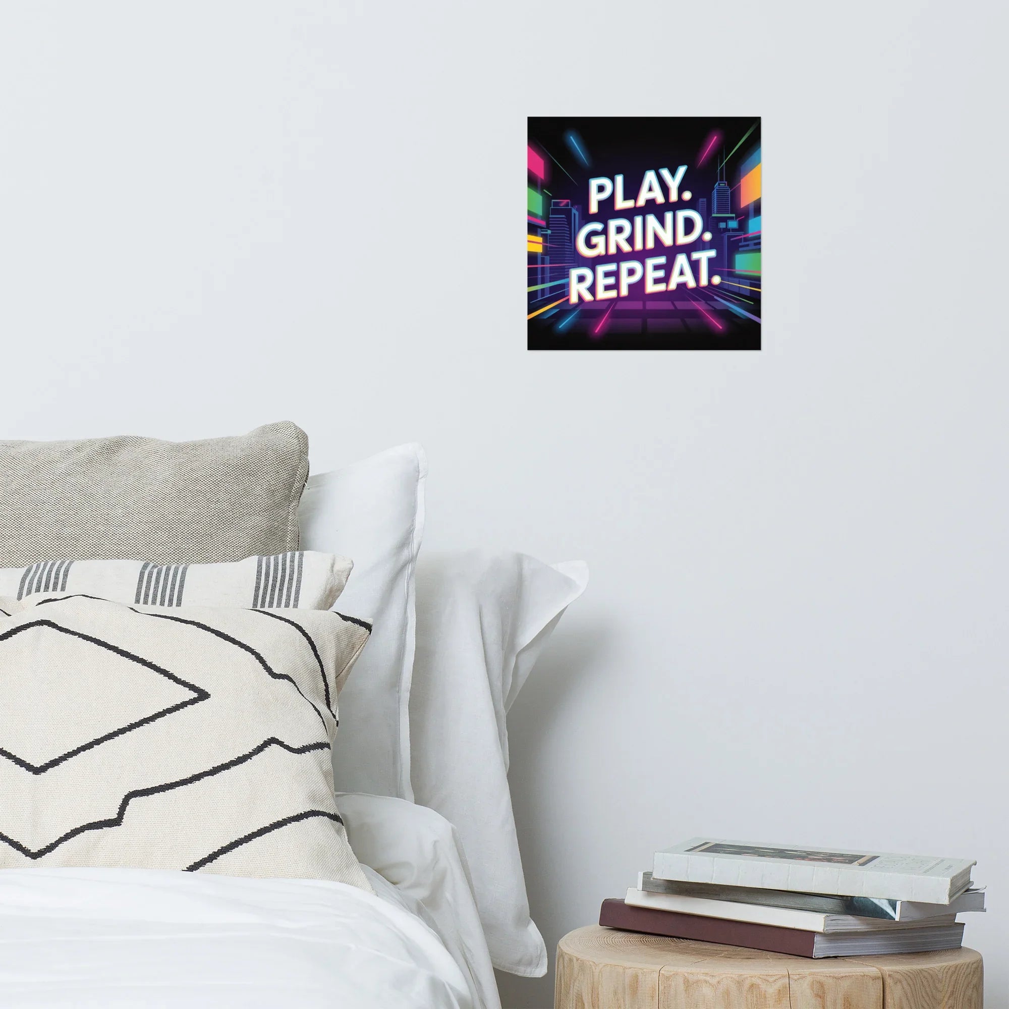 Play Grind Repeat Neon Gaming Wall Art – Motivational Gamer Room Decor - RaZits