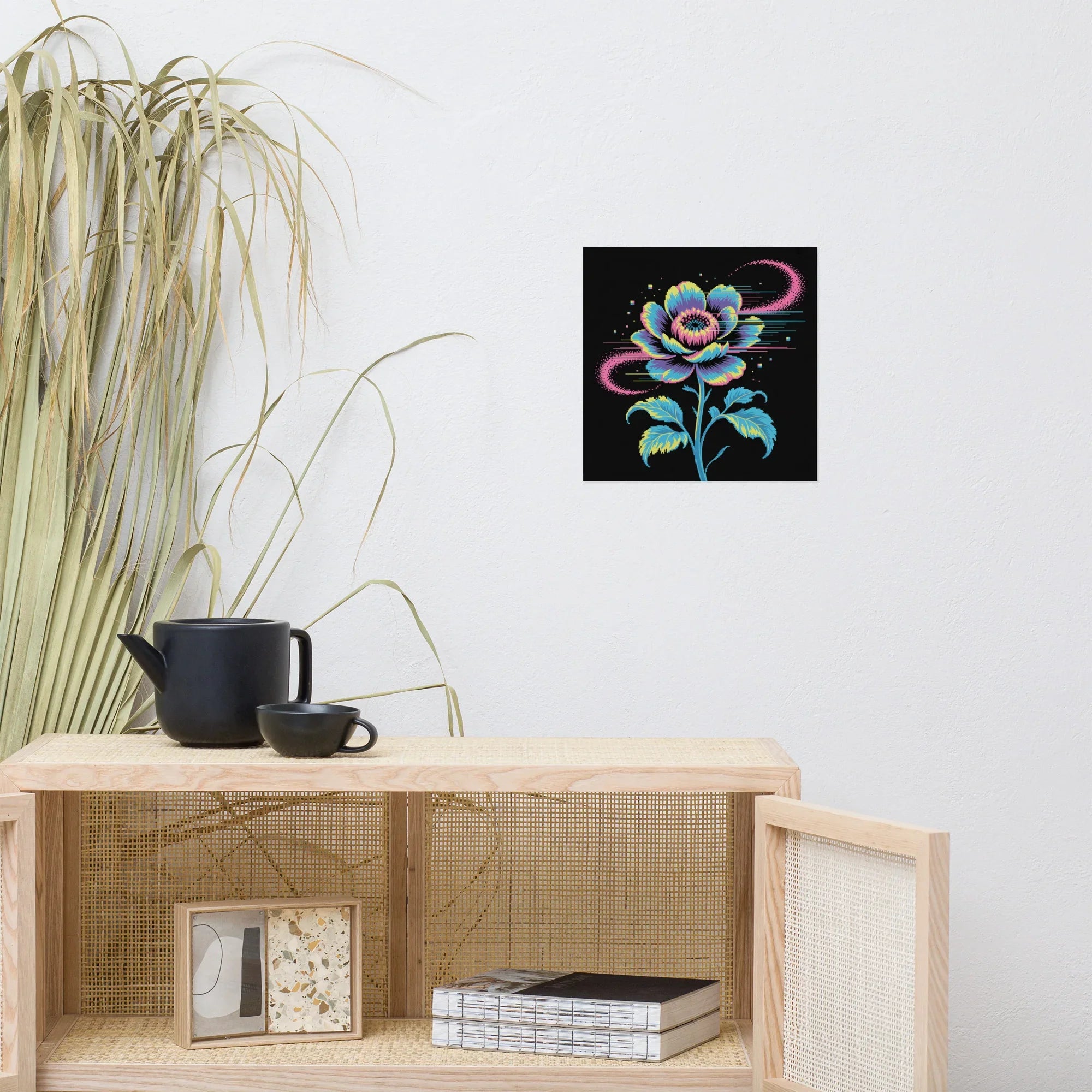 Cyber Bloom Pixel Flower Poster – Neon Floral Art for Gaming Setups - RaZits