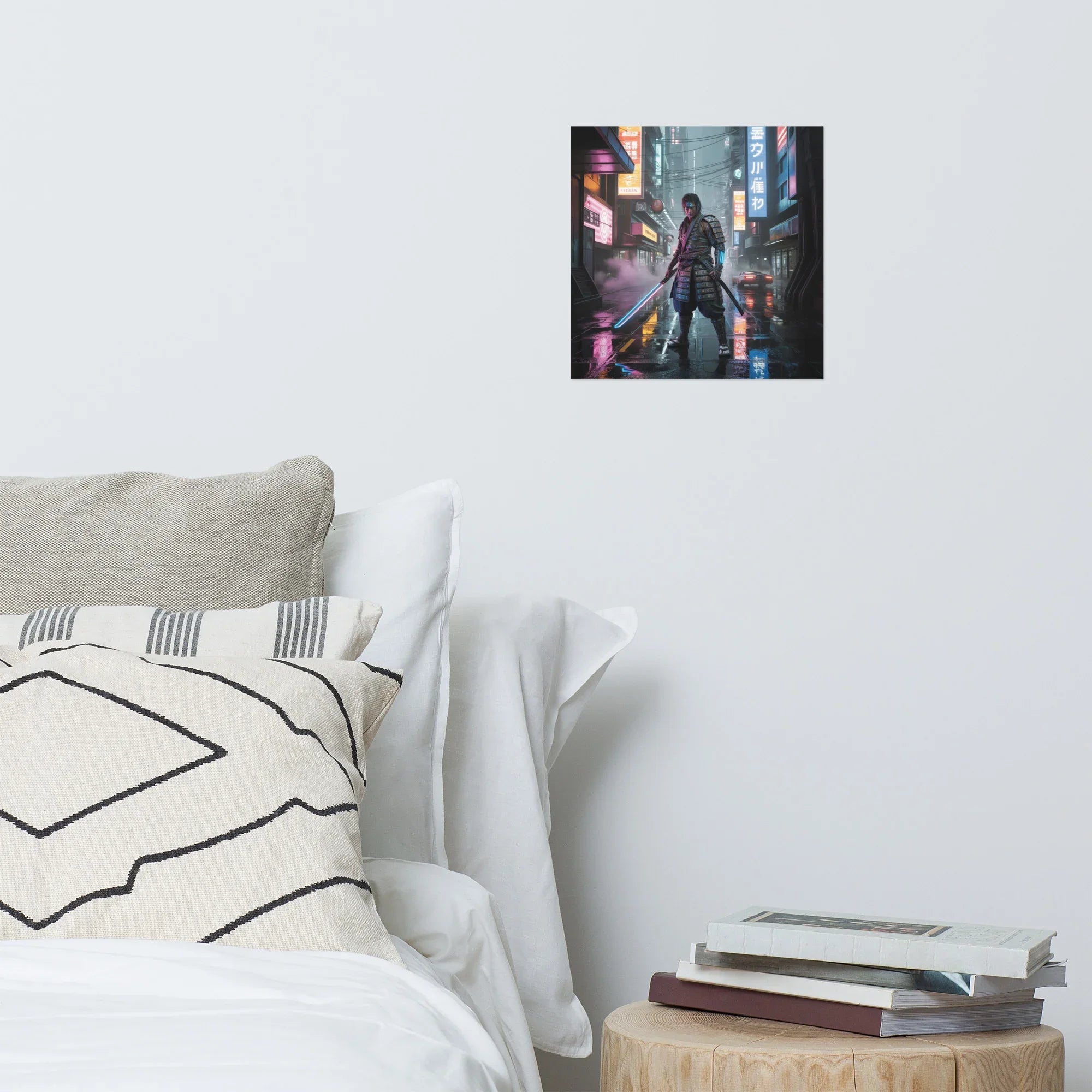 Cyber Samurai in Neon City – Futuristic Warrior Gaming Art Print - RaZits
