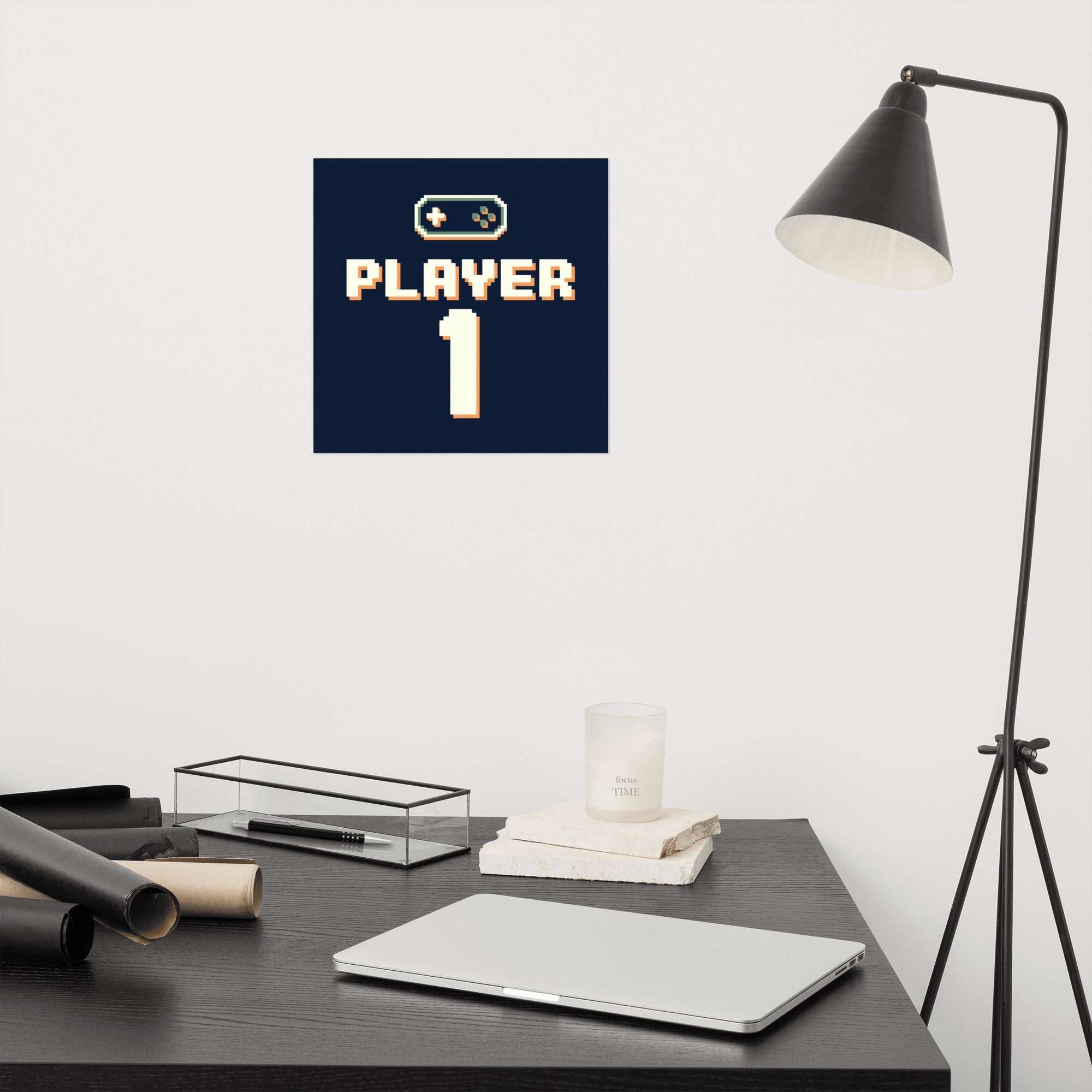 Player One retro gaming poster framed scale view gallery wall