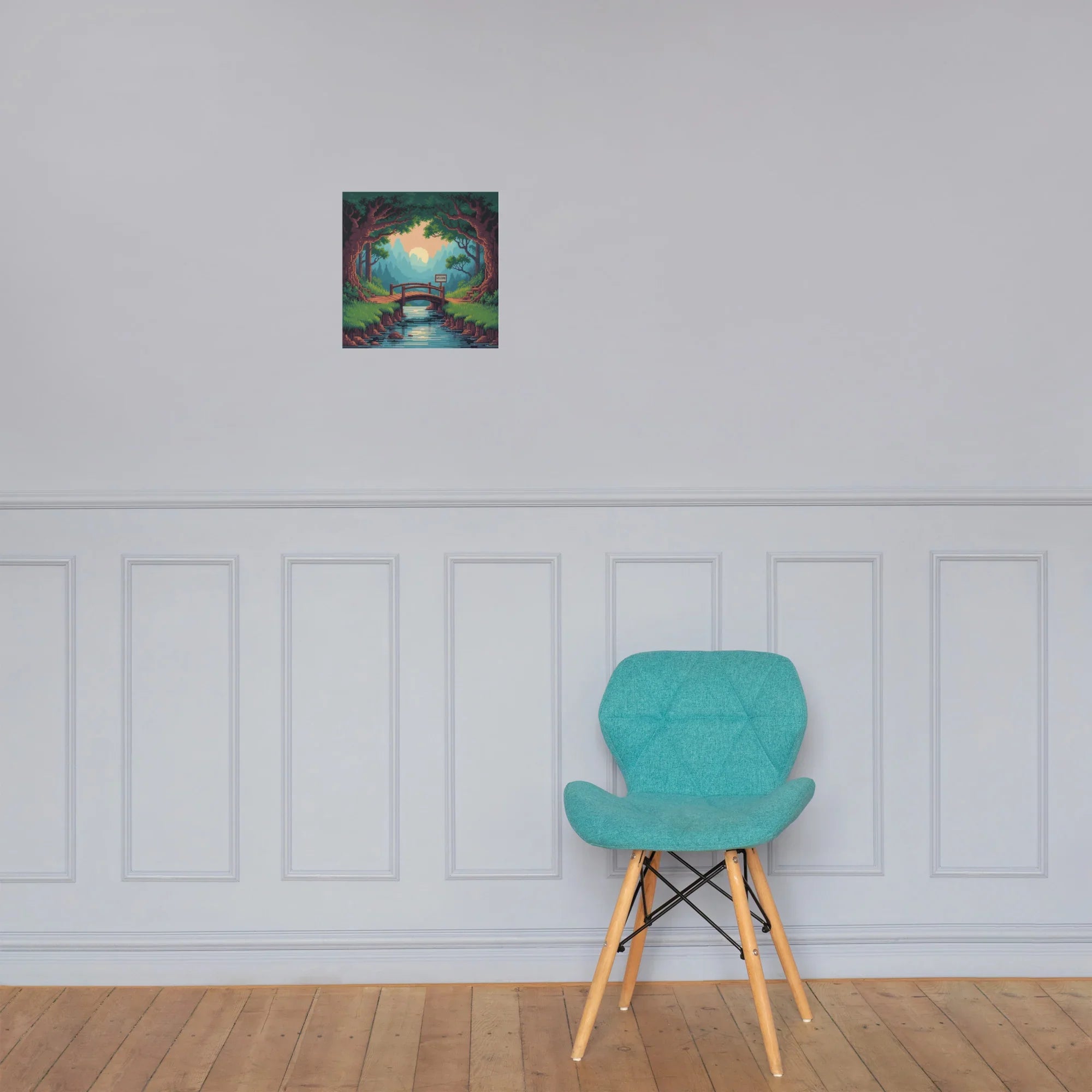 Pixel Forest Bridge – Retro 16-Bit Landscape Gaming Art Print for Cozy Gamer Rooms - RaZits