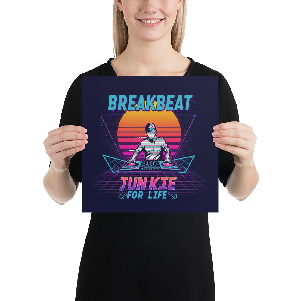 Breakbeat Junkie For Life Poster – Retro DJ Neon Grid - RaZits