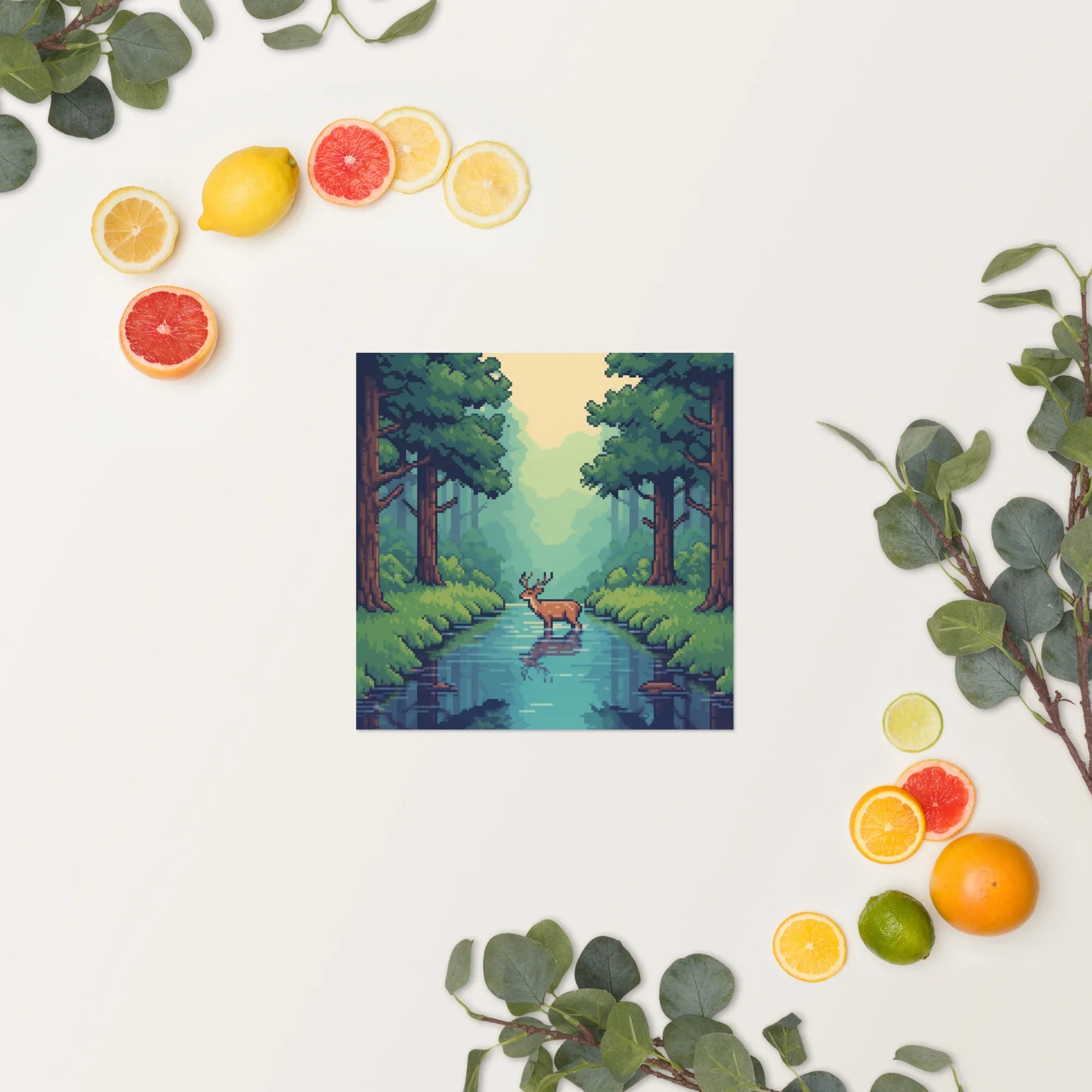 Pixel Forest Serenity – Retro Deer in Nature Gaming Art Print - RaZits