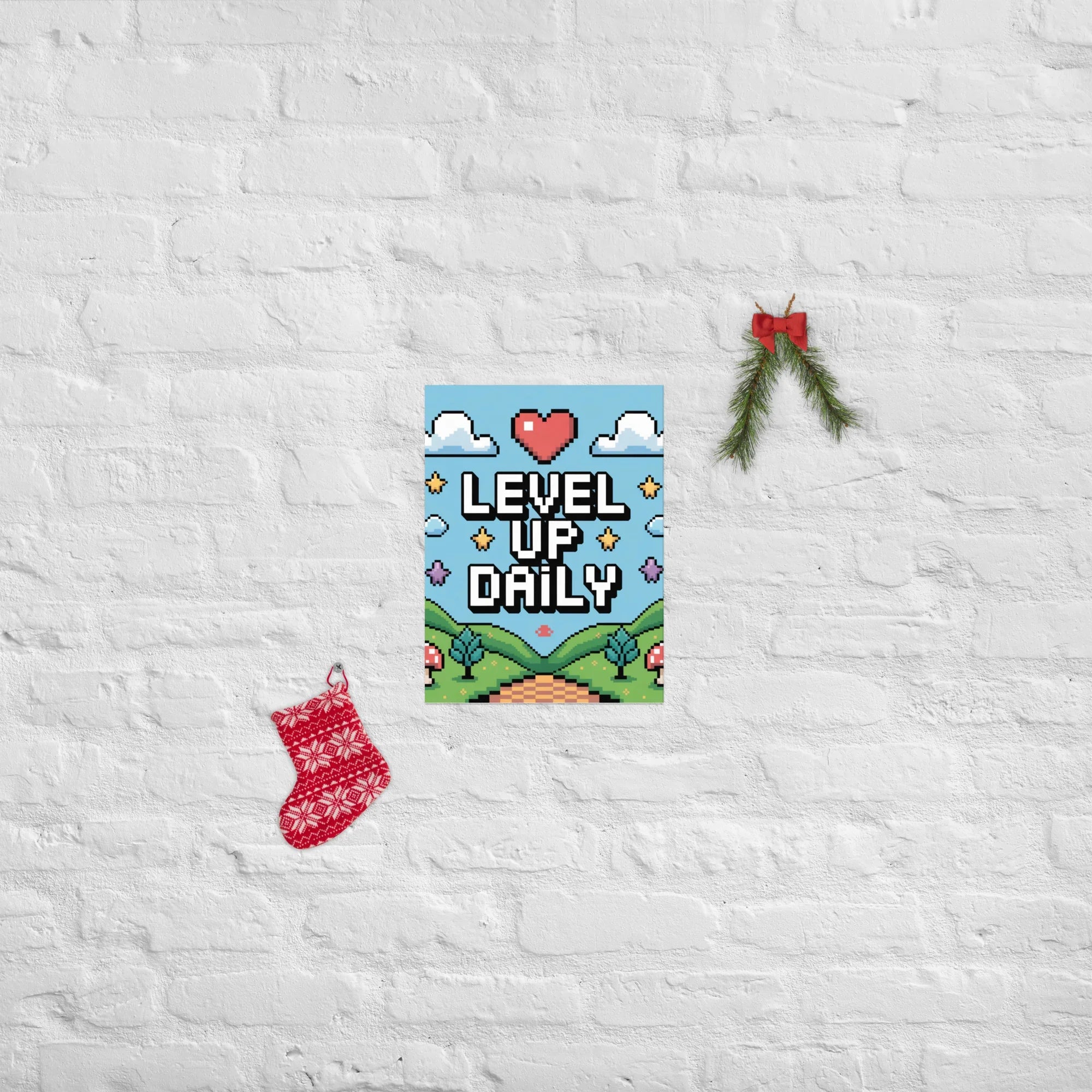 Level Up Daily – Pixel Art Motivational Gaming Poster for Retro Lovers - RaZits