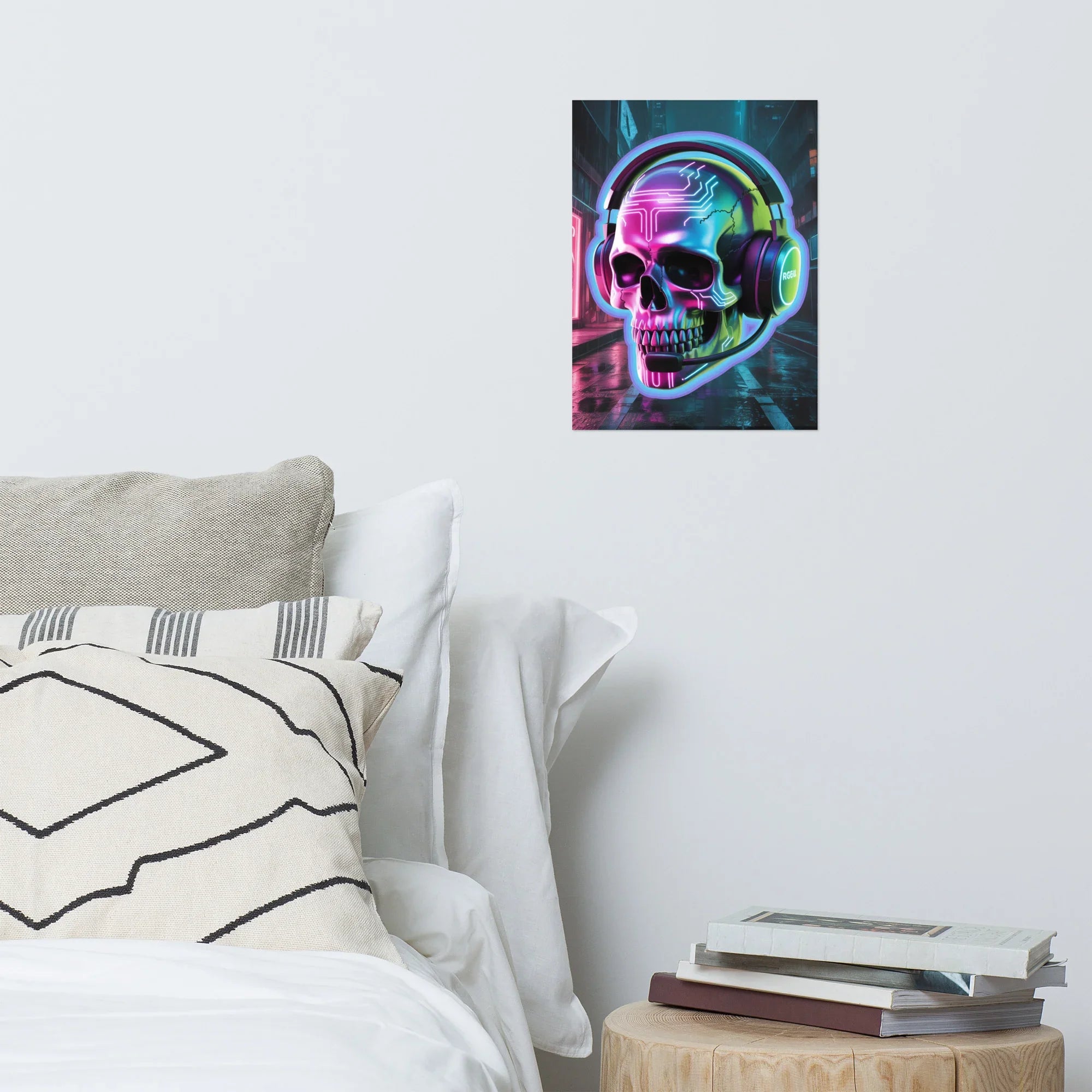 Cyberpunk Skull RGB Gamer Art – Futuristic Neon Wall Decor for Esports Rooms - RaZits
