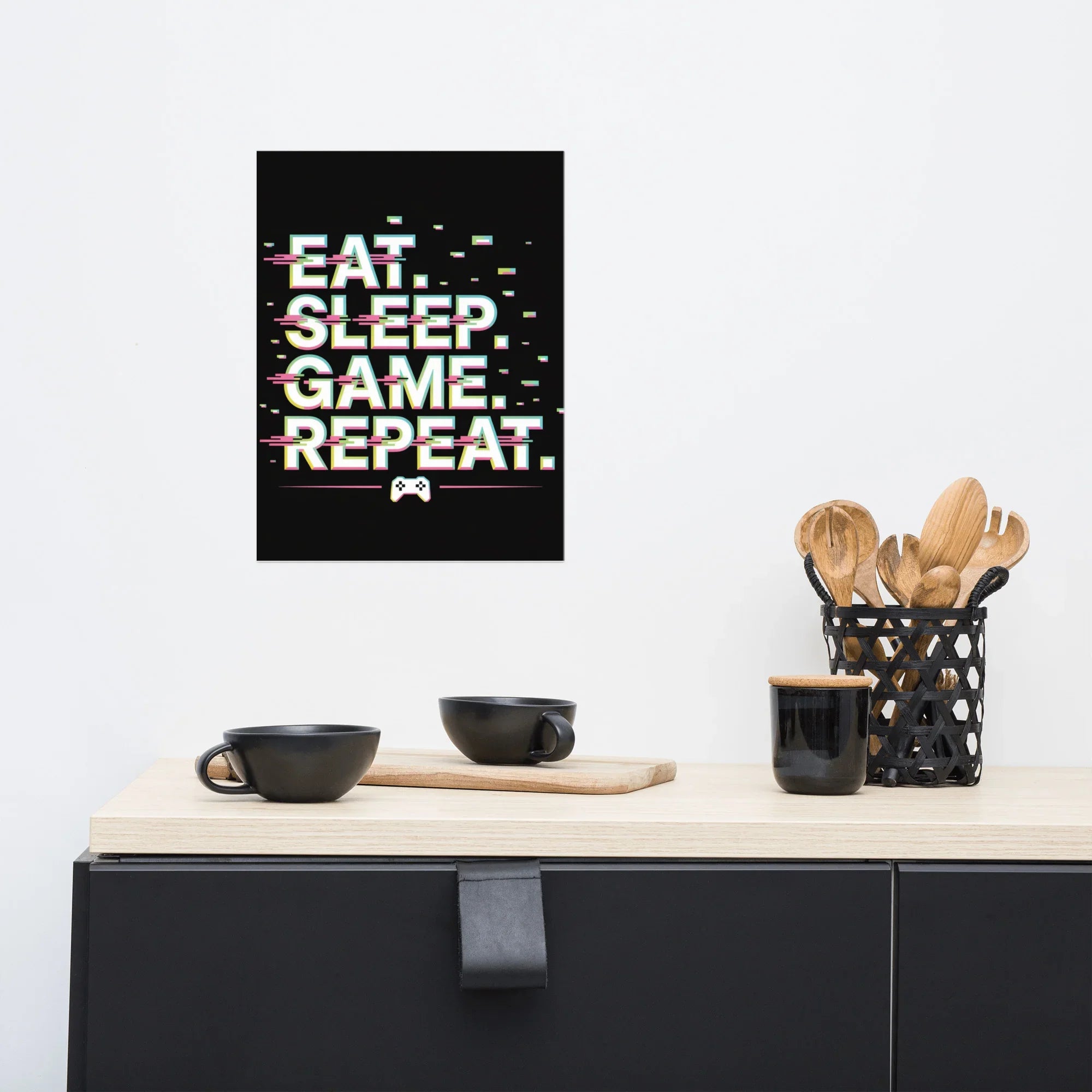 Eat Sleep Game Repeat – Glitch Gamer Lifestyle Wall Art - RaZits