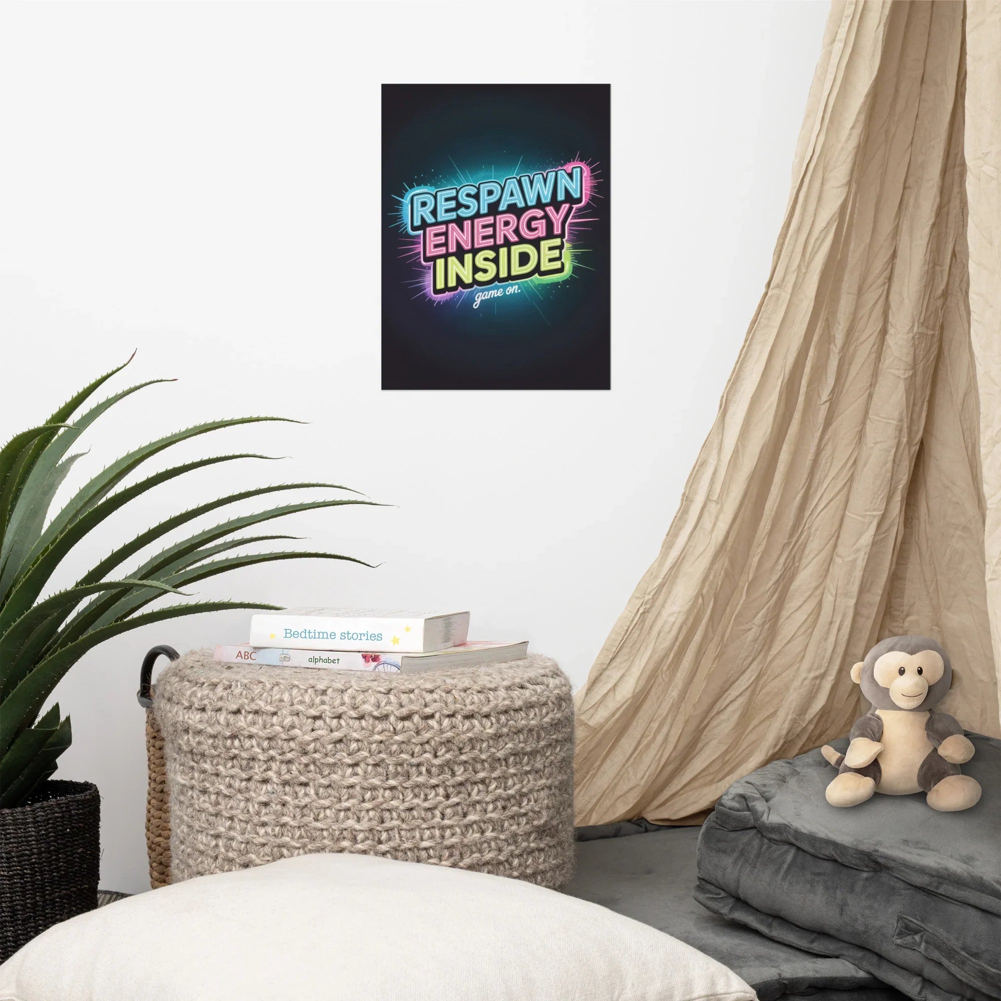 Respawn Energy Inside – Neon Gamer Motivation Wall Art - RaZits