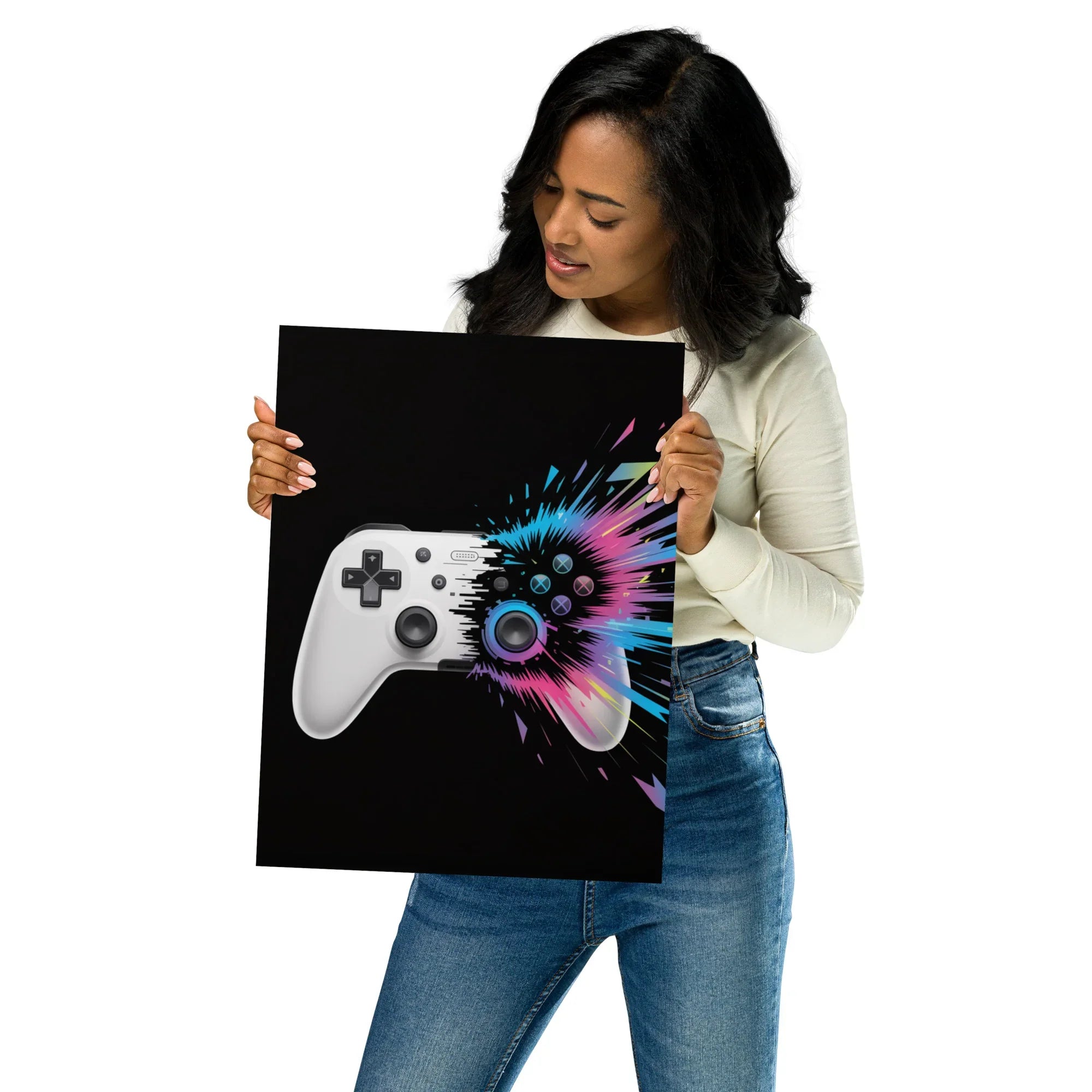Gaming Controller Wall Art – Futuristic Digital Gamer Poster with Neon Explosion Design - RaZits