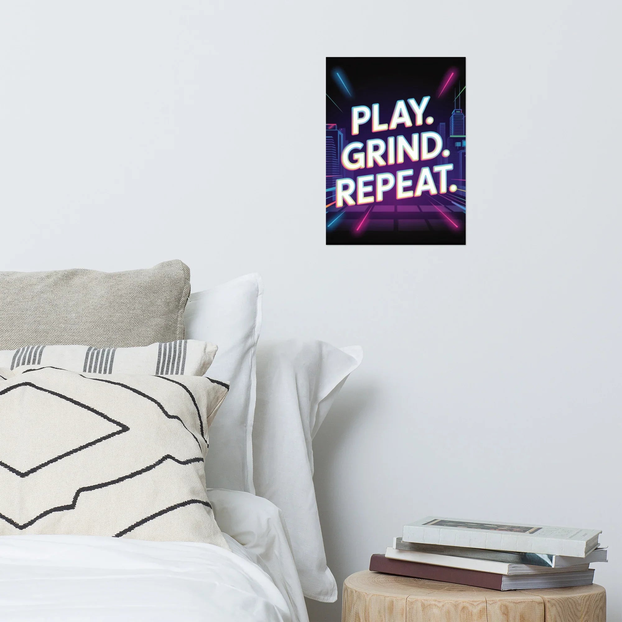 Play Grind Repeat Neon Gaming Wall Art – Motivational Gamer Room Decor - RaZits