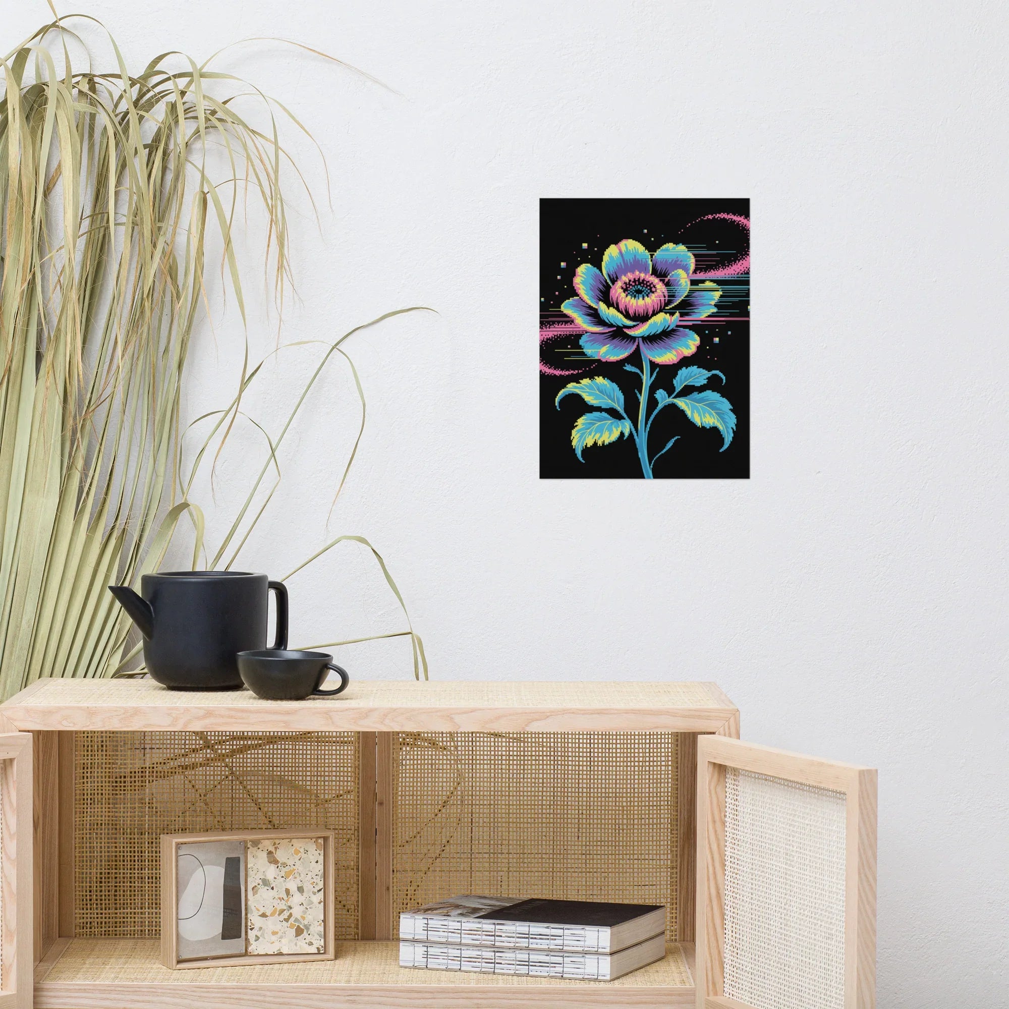 Cyber Bloom Pixel Flower Poster – Neon Floral Art for Gaming Setups - RaZits