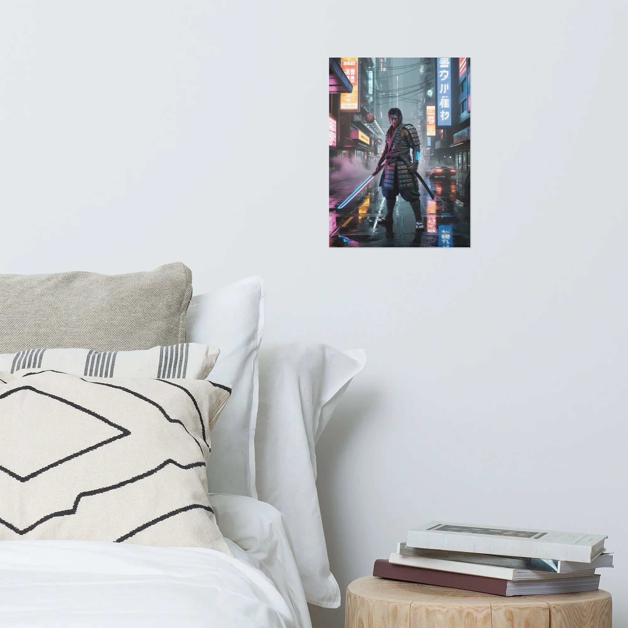 Cyber Samurai in Neon City – Futuristic Warrior Gaming Art Print - RaZits