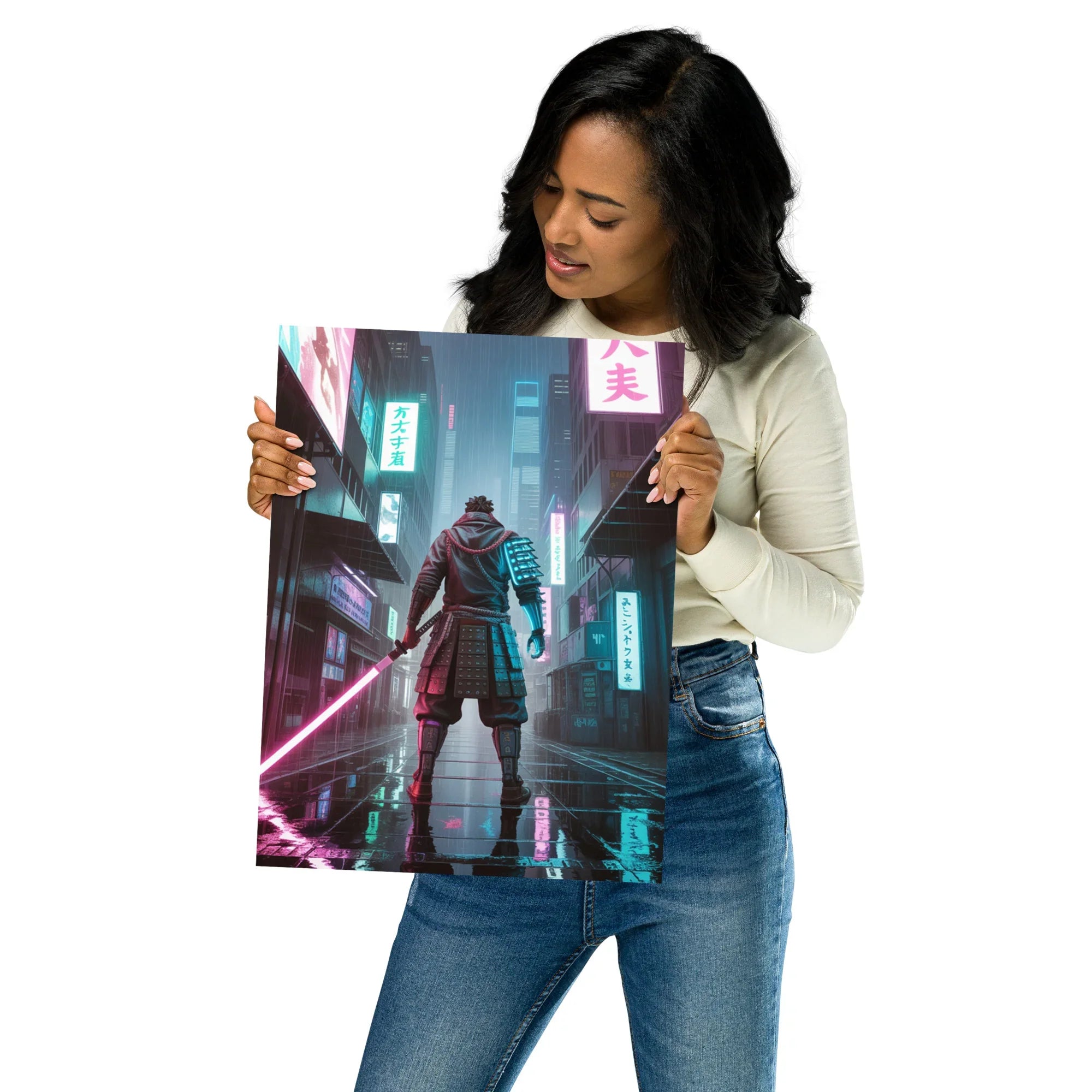 Cyber Samurai – Neon Katana Futuristic Warrior Wall Art - RaZits