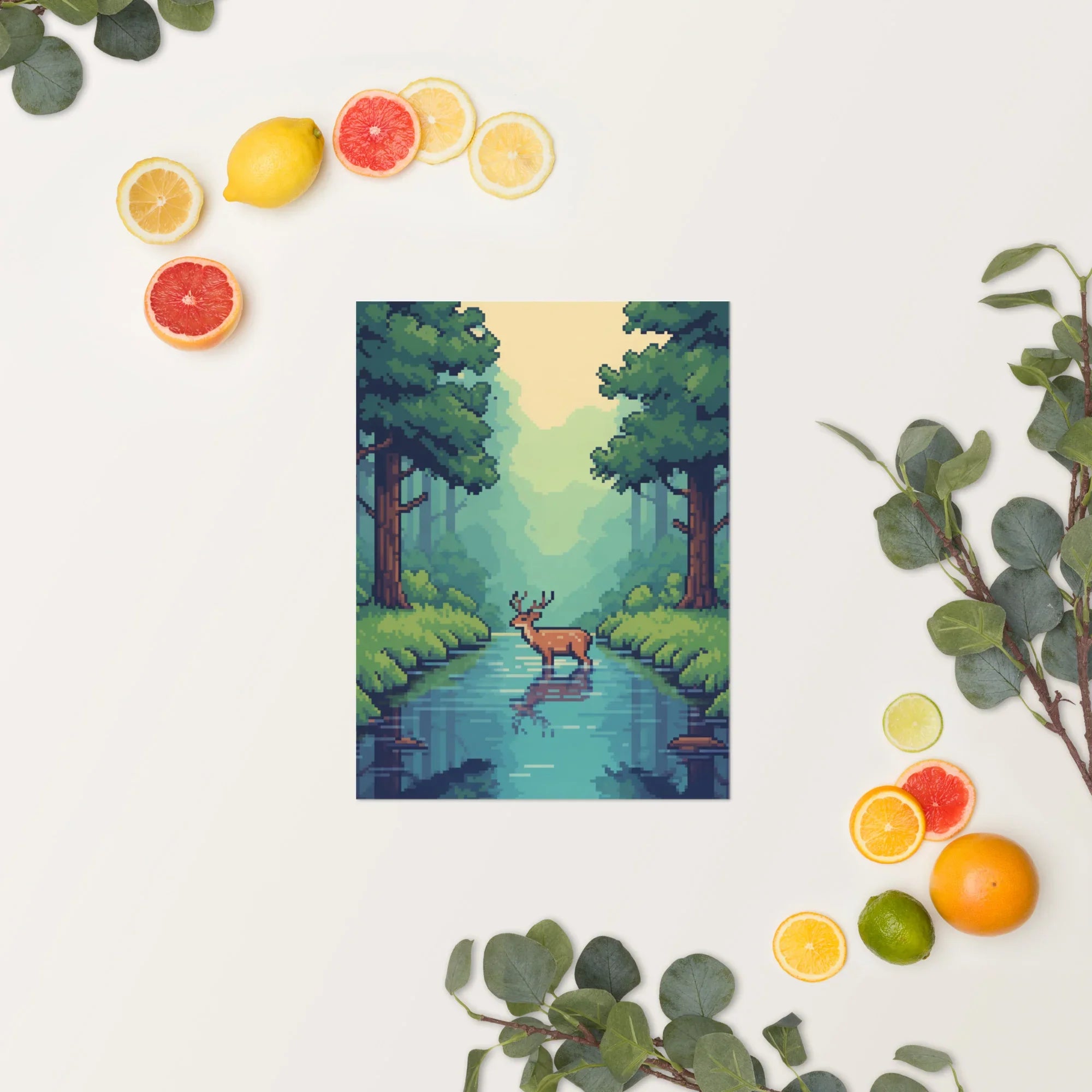 Pixel Forest Serenity – Retro Deer in Nature Gaming Art Print - RaZits