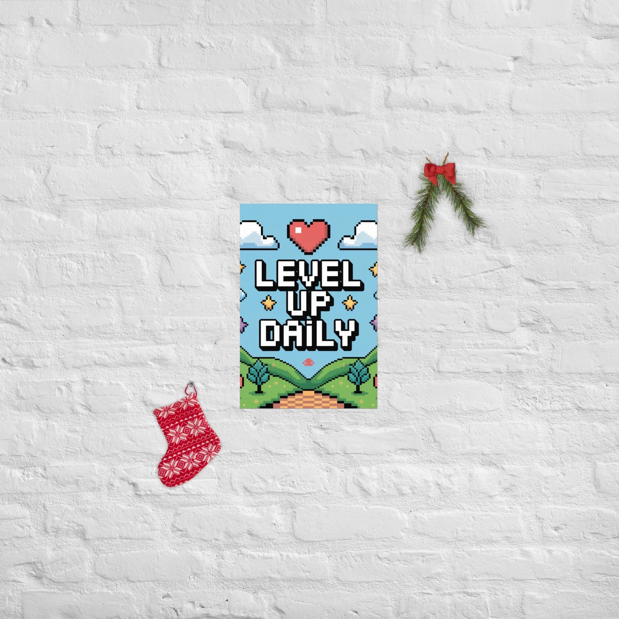 Level Up Daily – Pixel Art Motivational Gaming Poster for Retro Lovers - RaZits