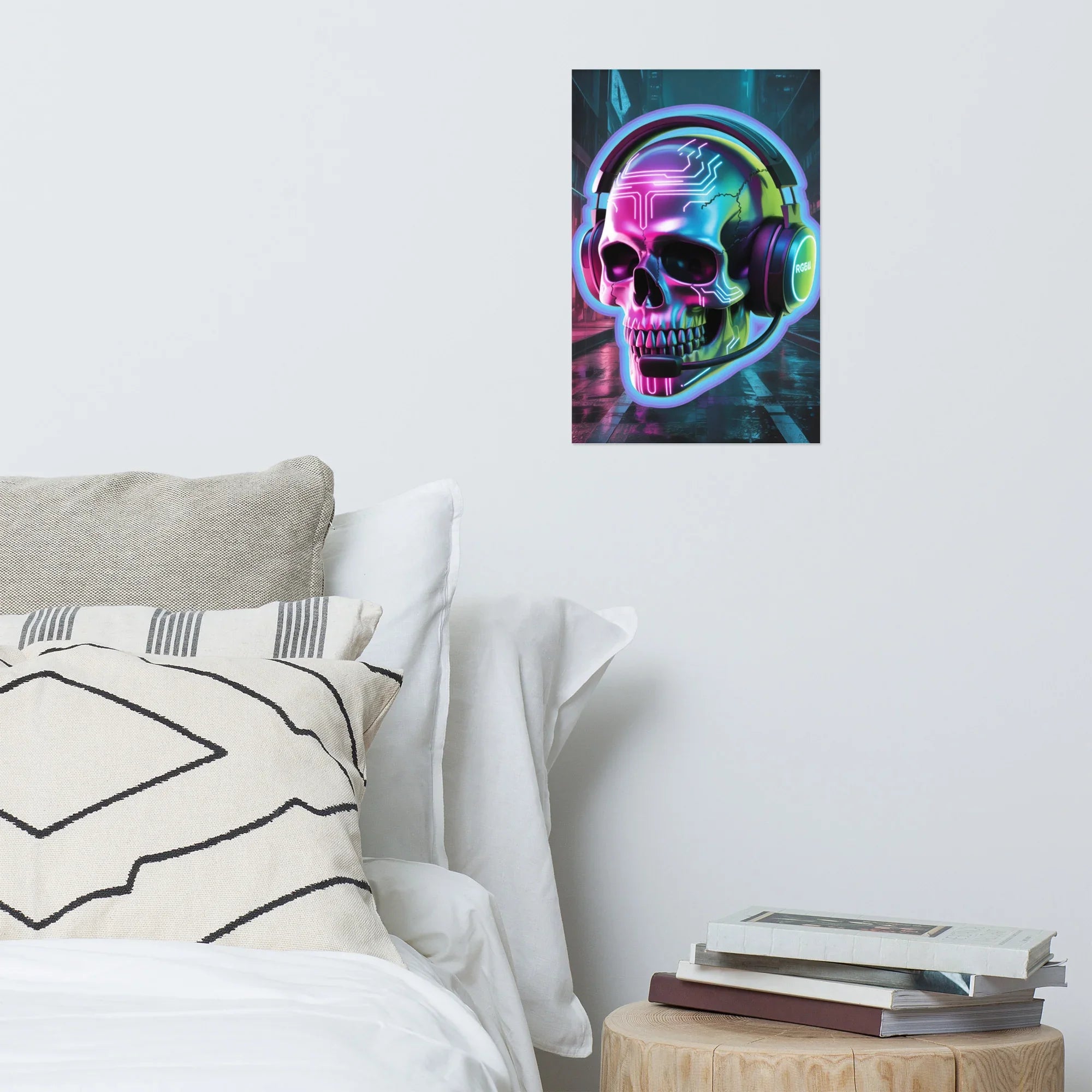 Cyberpunk Skull RGB Gamer Art – Futuristic Neon Wall Decor for Esports Rooms - RaZits