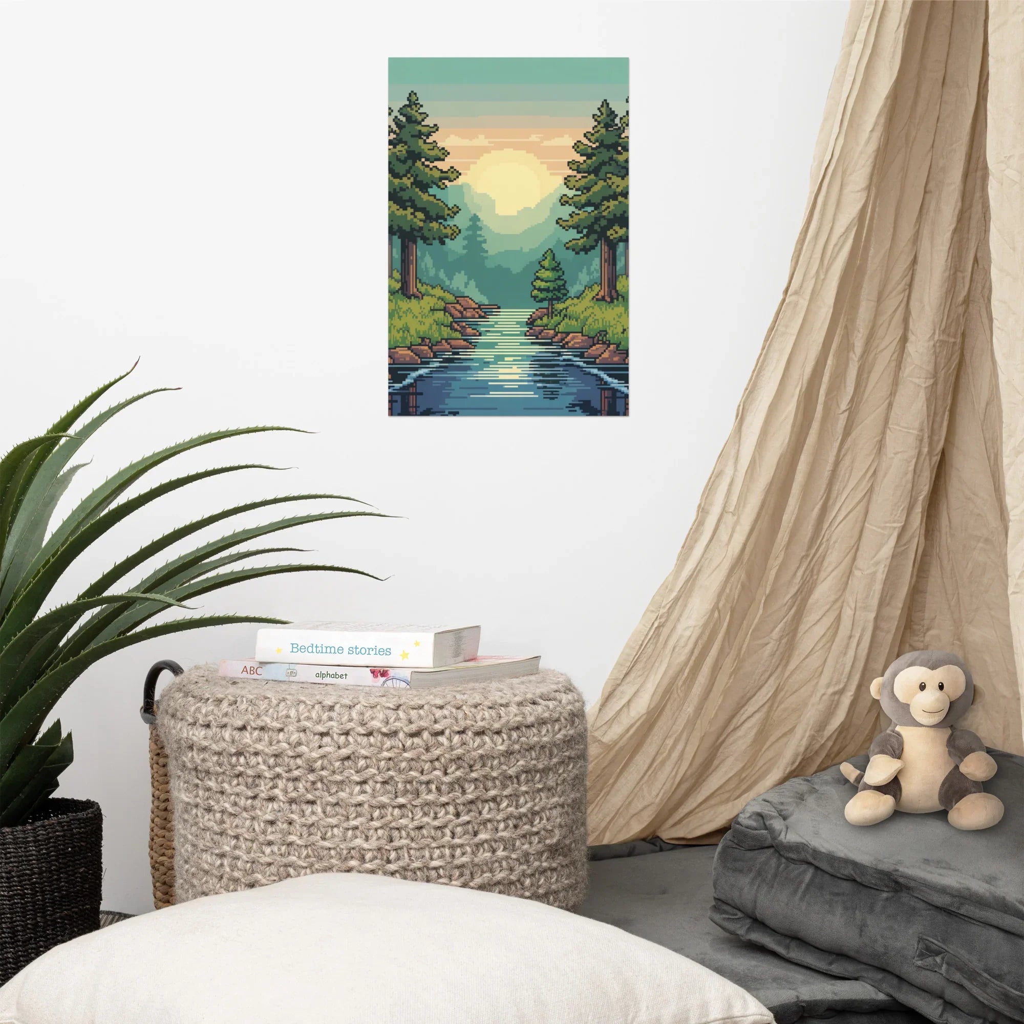 Pixel Art Forest Landscape – Retro Gaming Wall Art for Gamer Rooms - RaZits