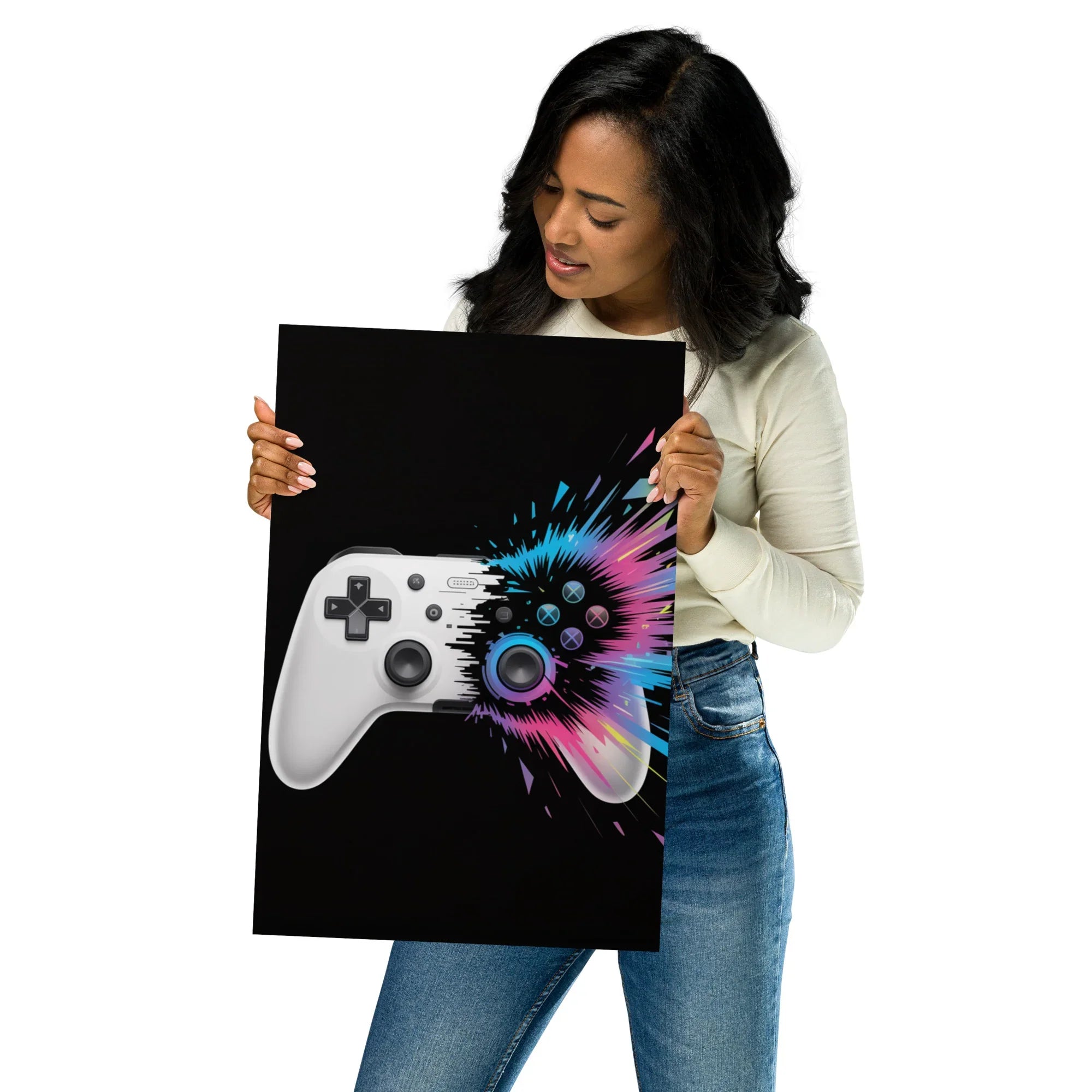 Gaming Controller Wall Art – Futuristic Digital Gamer Poster with Neon Explosion Design - RaZits