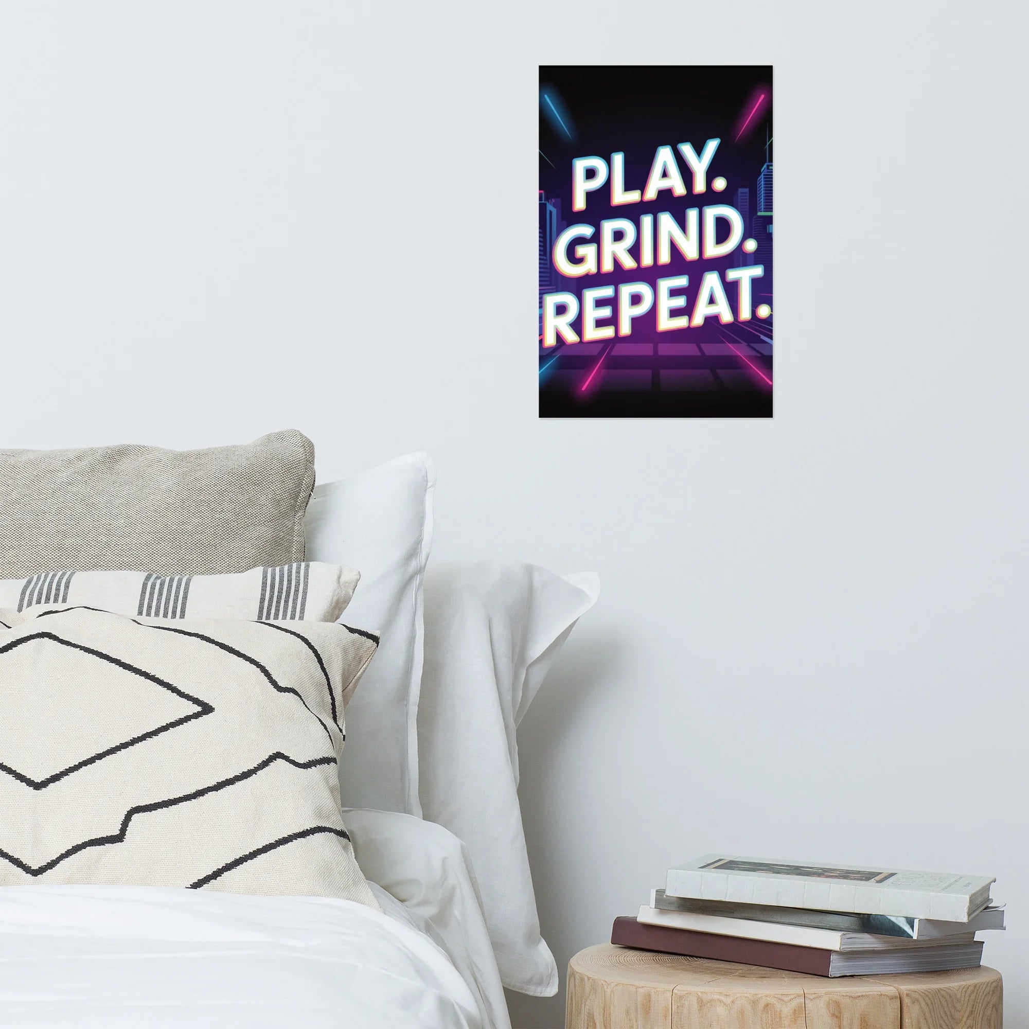 Play Grind Repeat Neon Gaming Wall Art – Motivational Gamer Room Decor - RaZits