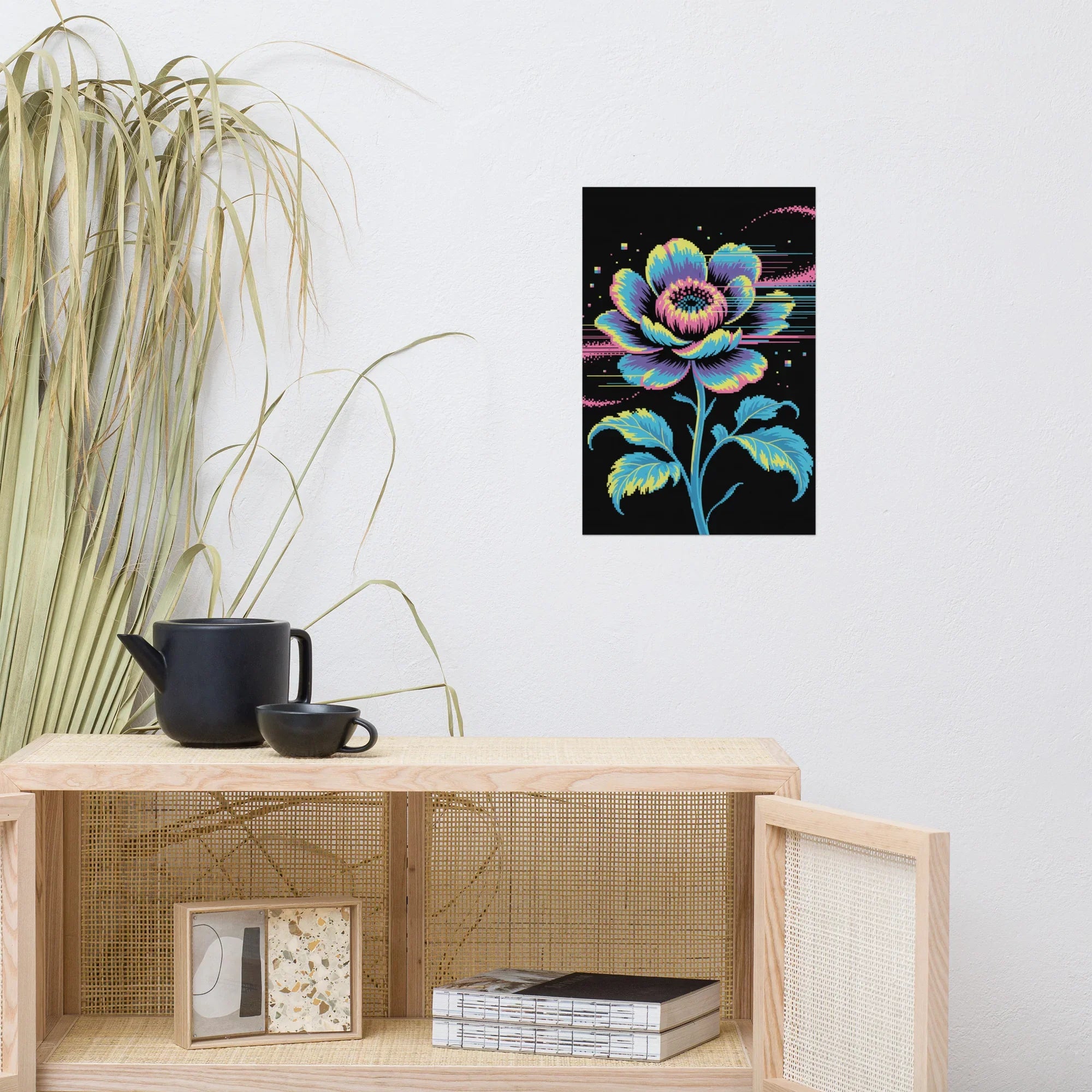 Cyber Bloom Pixel Flower Poster – Neon Floral Art for Gaming Setups - RaZits