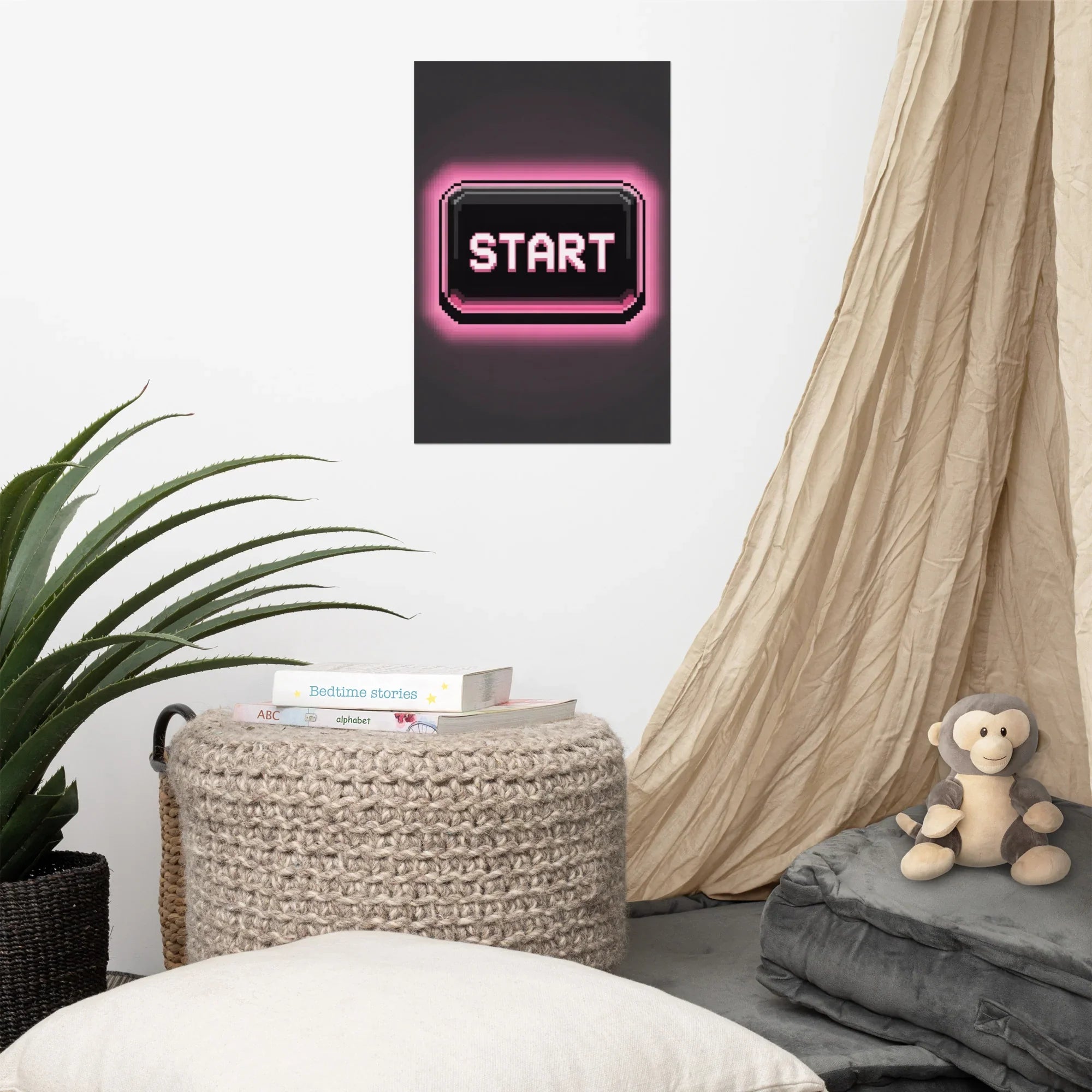 Press Start Pixel Art Poster – Retro Neon Vaporwave Gaming Print - RaZits