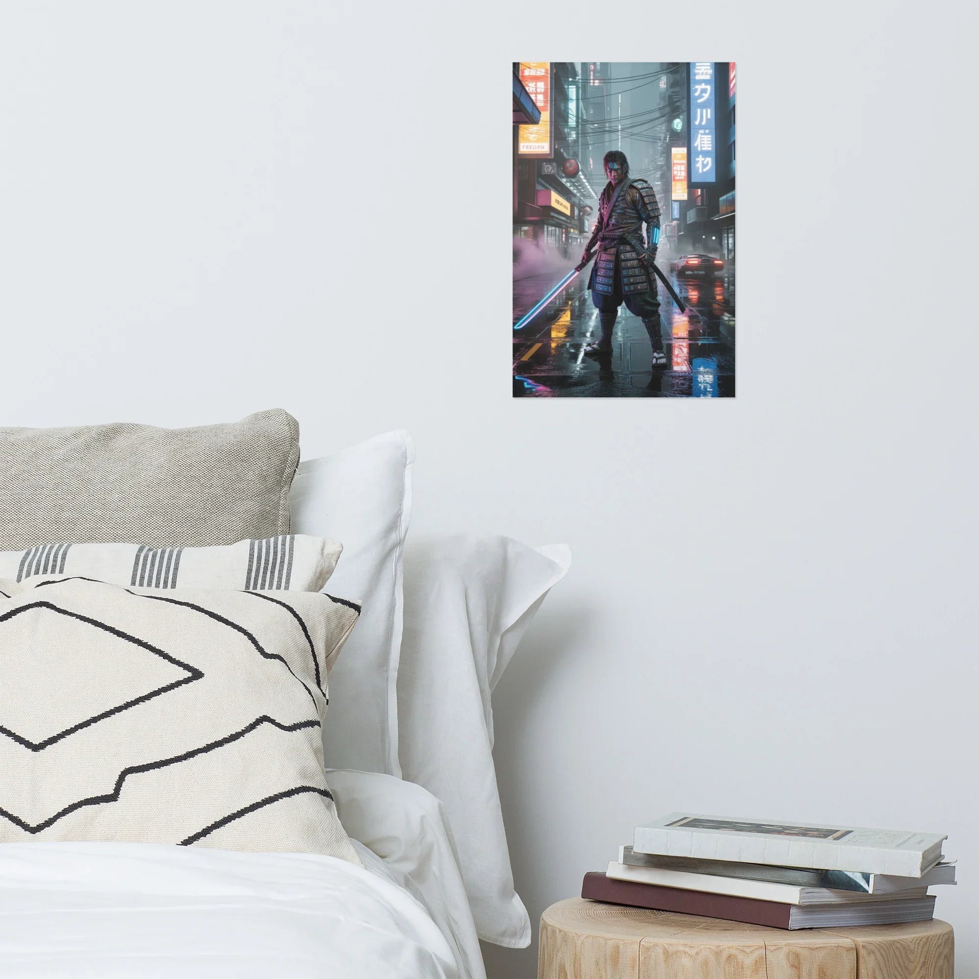 Cyber Samurai in Neon City – Futuristic Warrior Gaming Art Print - RaZits