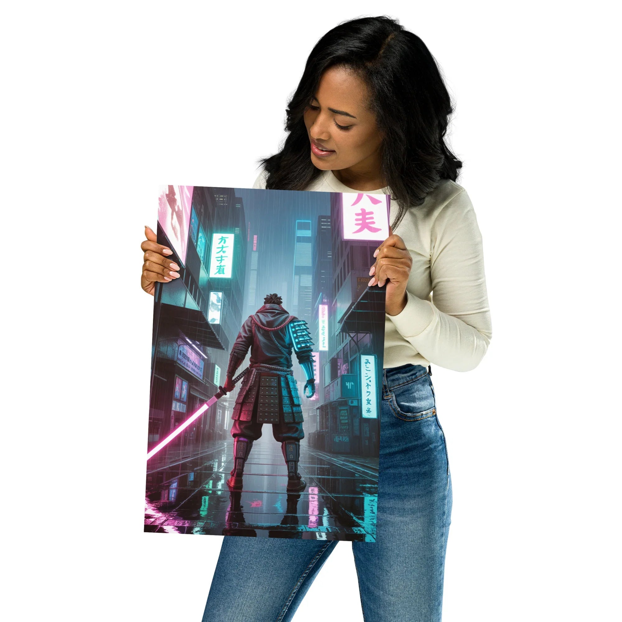 Cyber Samurai – Neon Katana Futuristic Warrior Wall Art - RaZits