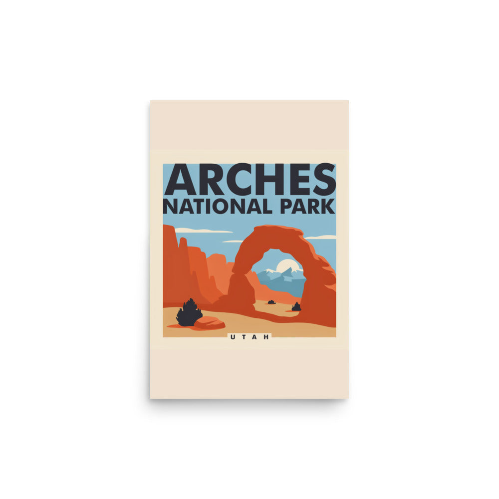 Arches National Park vintage poster, 12 by 18 inch matte art print shown flat