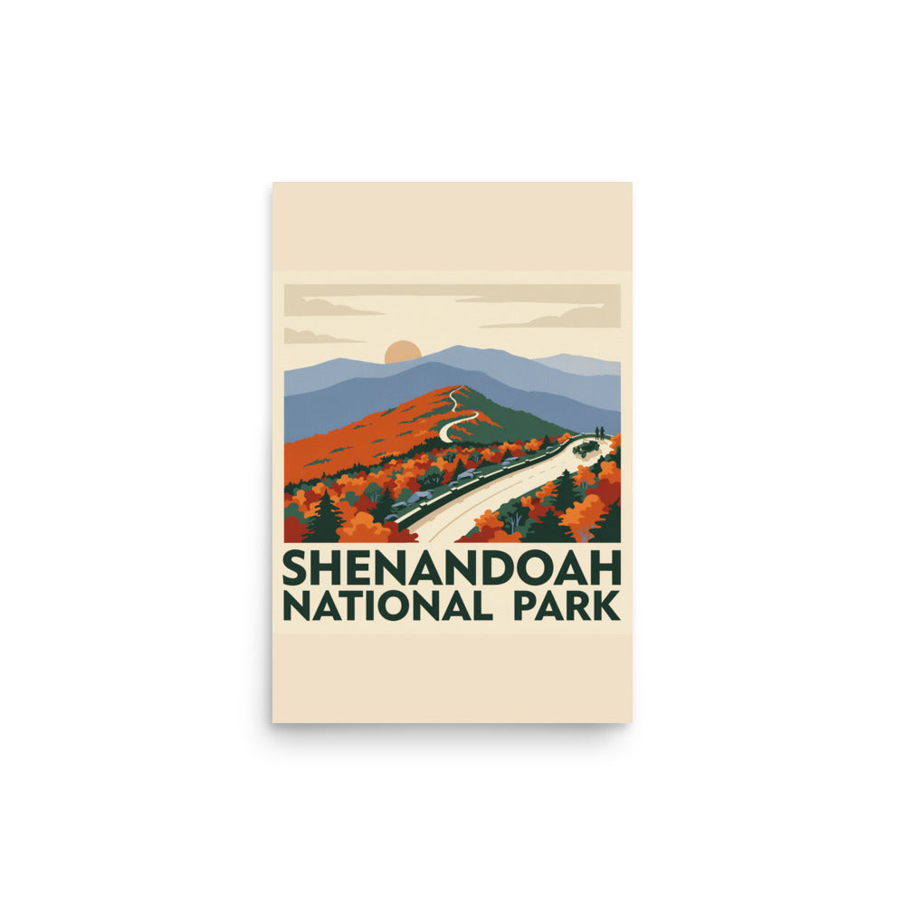 Shenandoah National Park vintage poster, 12 by 18 inch matte art print shown flat