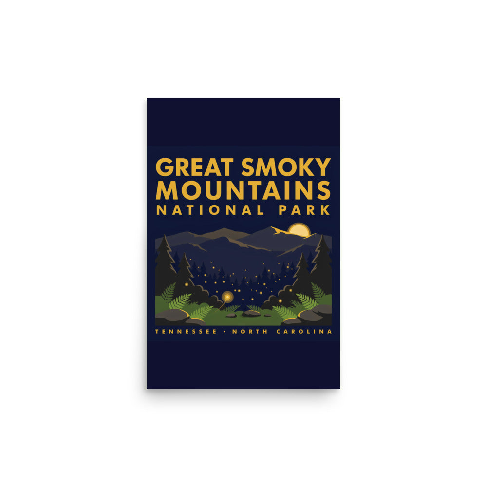 Great Smoky Mountains National Park vintage poster, 12 by 18 inch matte art print shown flat
